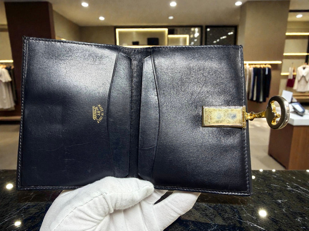 1970s Gucci Black Leather Web Stripe Horsebit Wallet