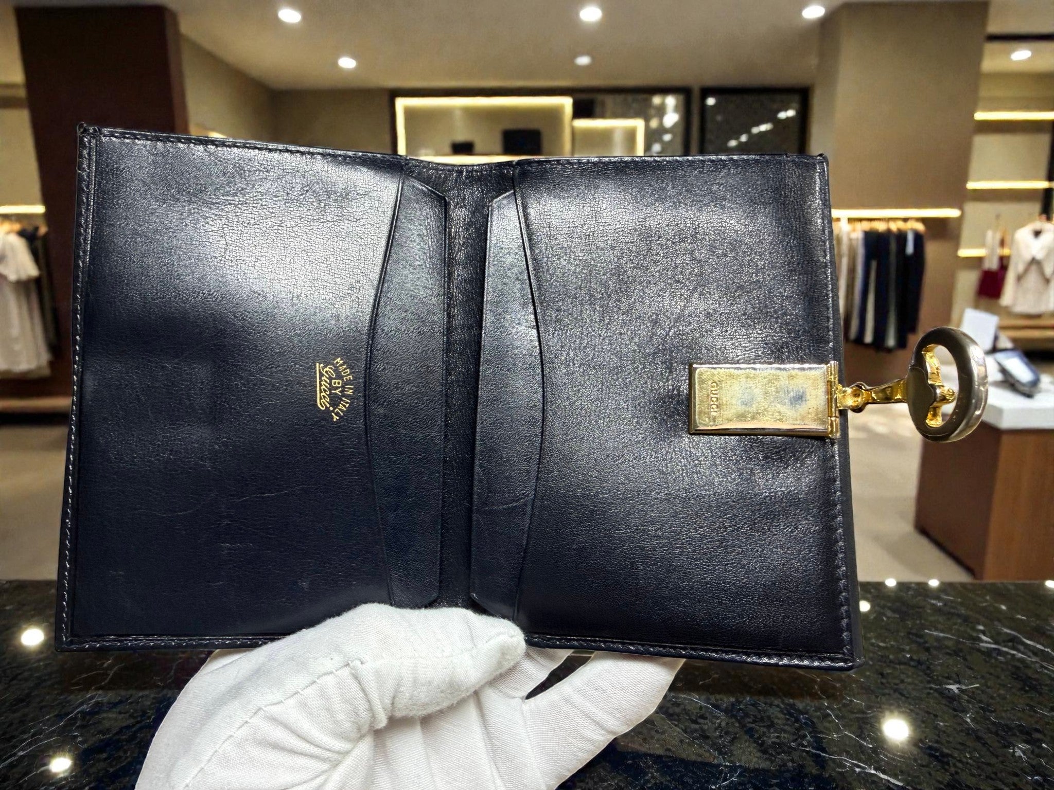 1970s Gucci Black Leather Web Stripe Horsebit Wallet