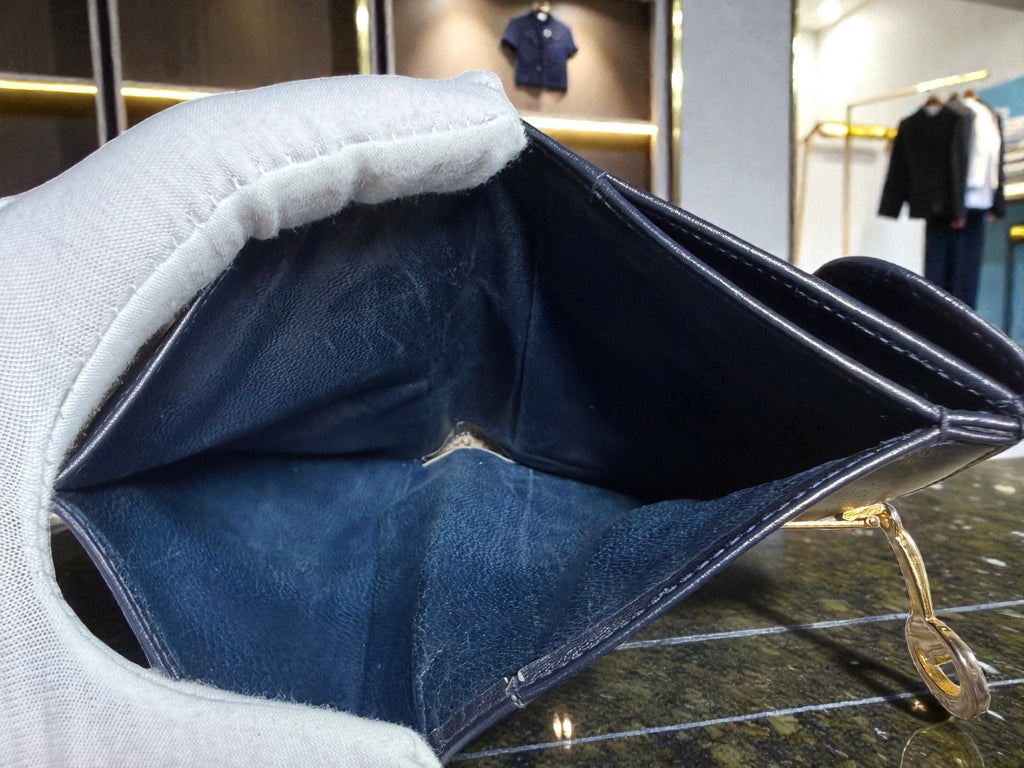 1970s Gucci Black Leather Web Stripe Horsebit Wallet