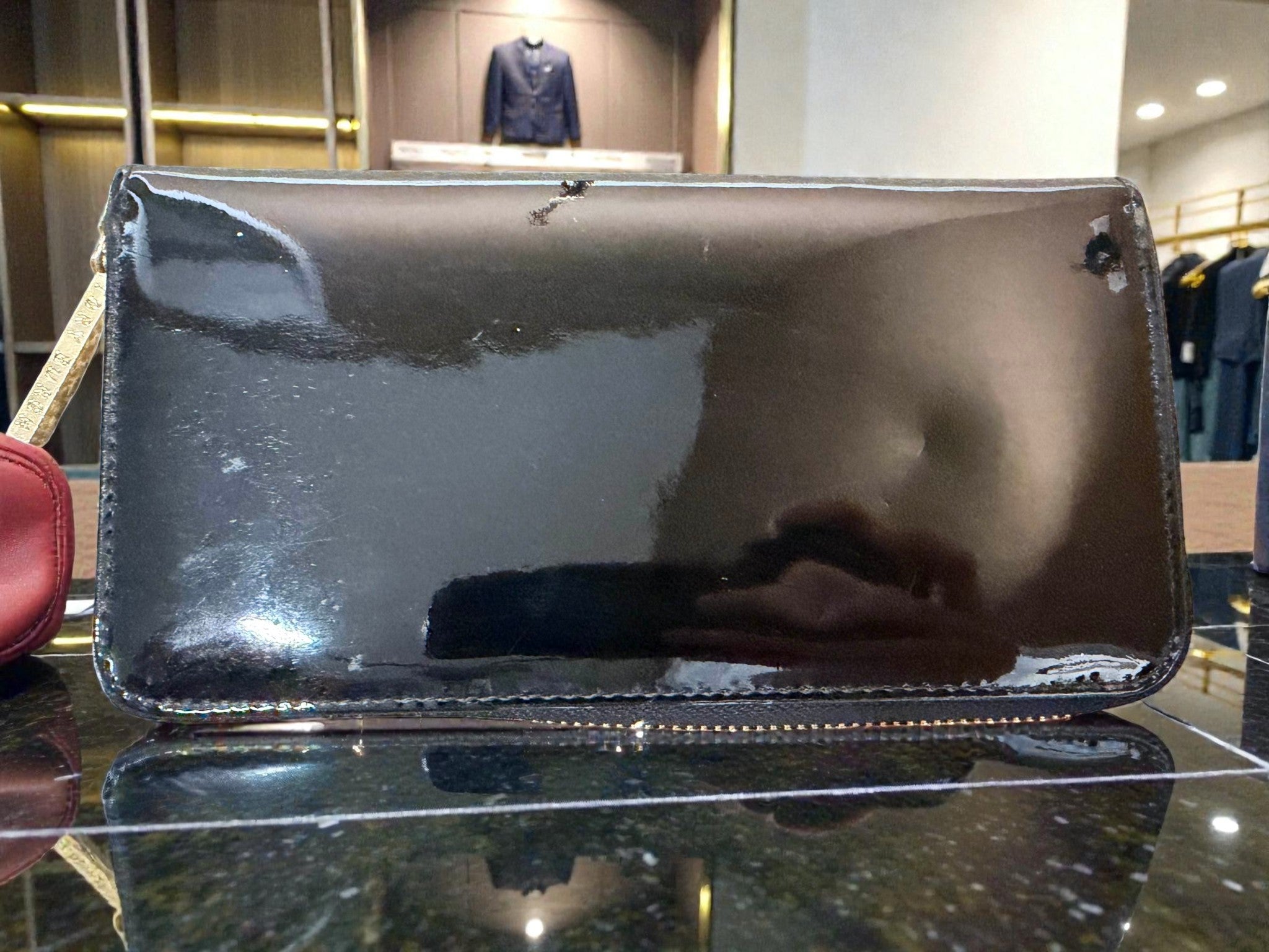 Tory Burch Black Patent Leather Zip-Around Continental Wallet