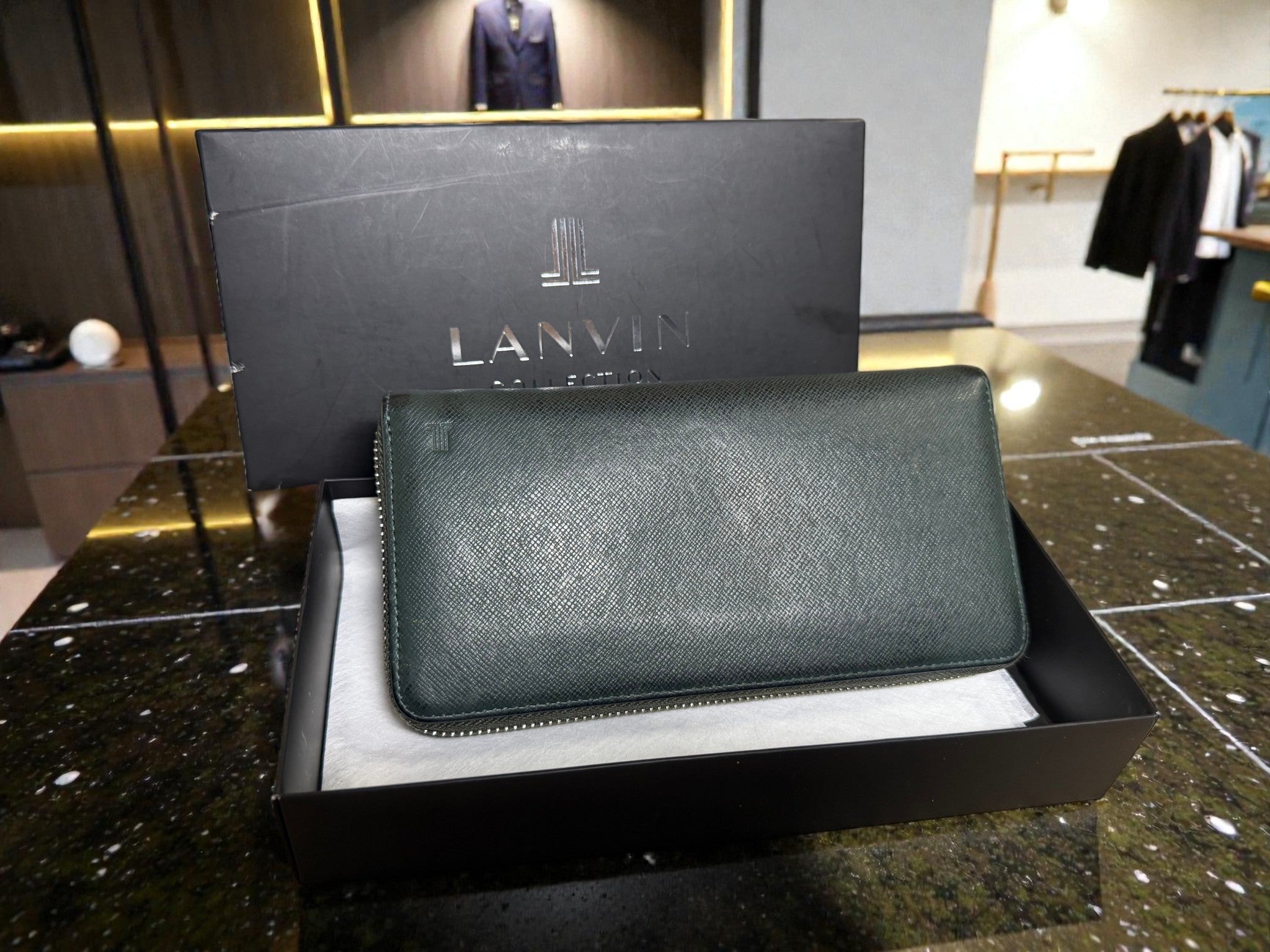 Lanvin Collection Green Saffiano Leather Zip-Around Continental Wallet