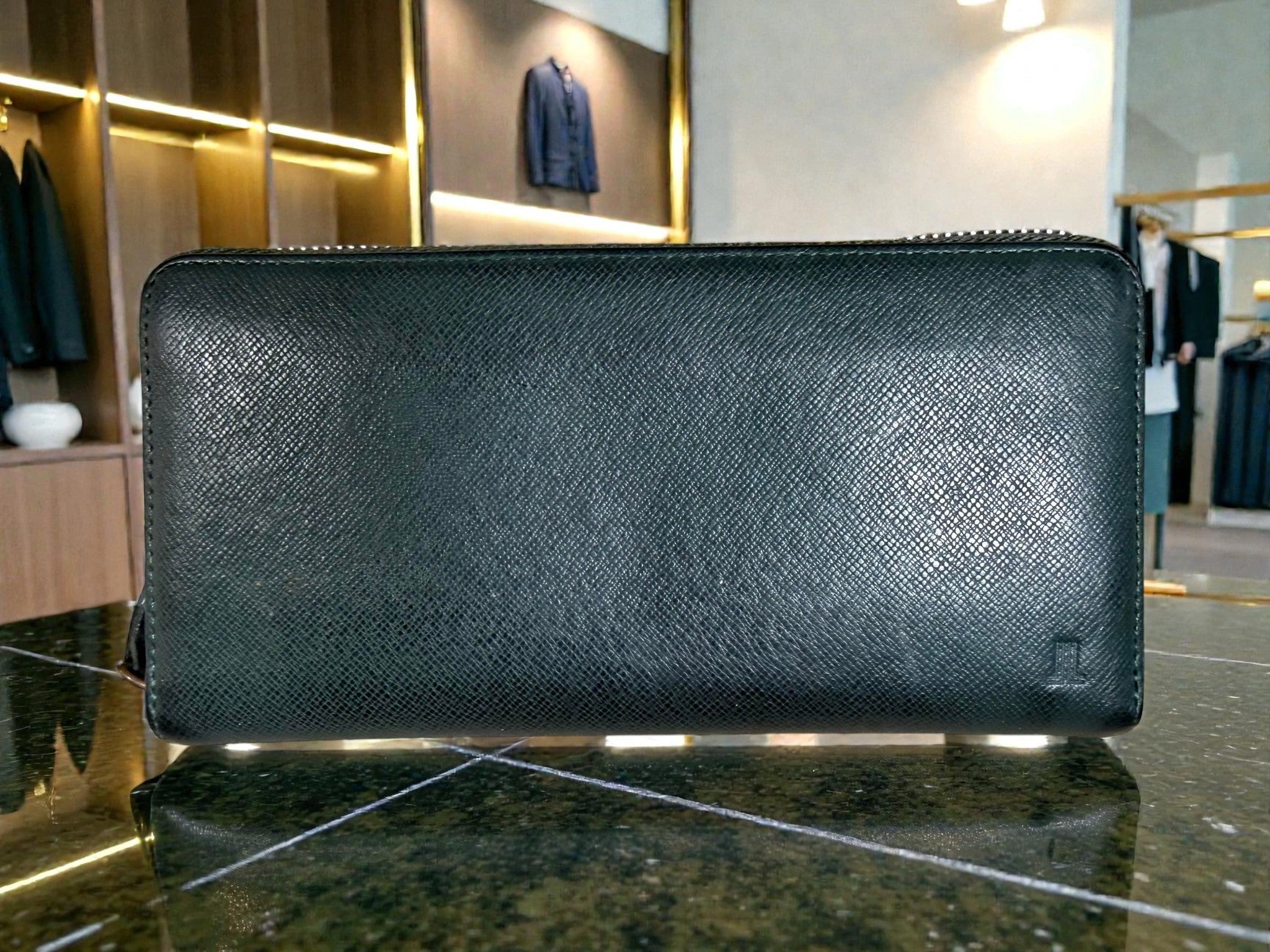 Lanvin Collection Green Saffiano Leather Zip-Around Continental Wallet