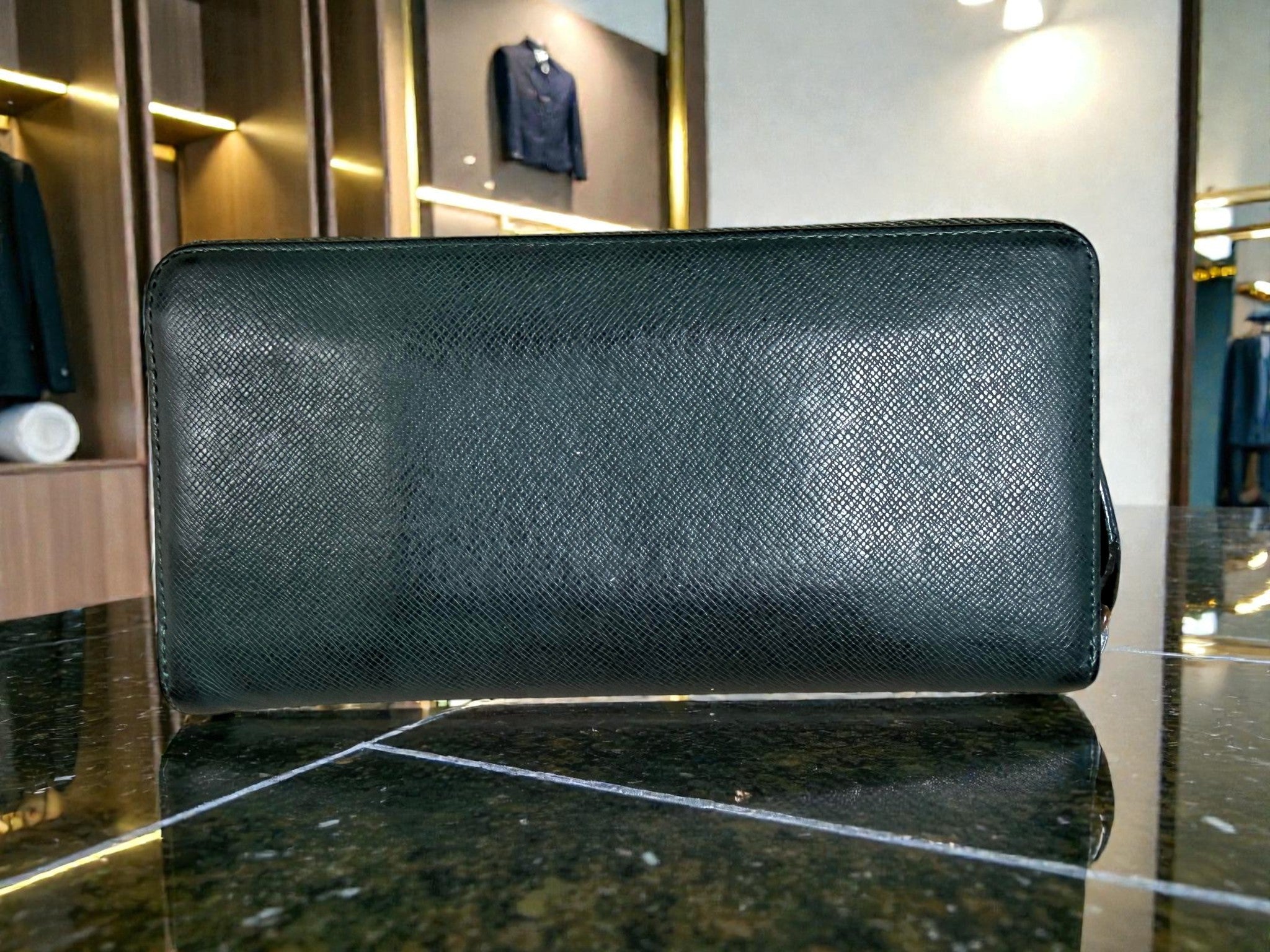 Lanvin Collection Green Saffiano Leather Zip-Around Continental Wallet