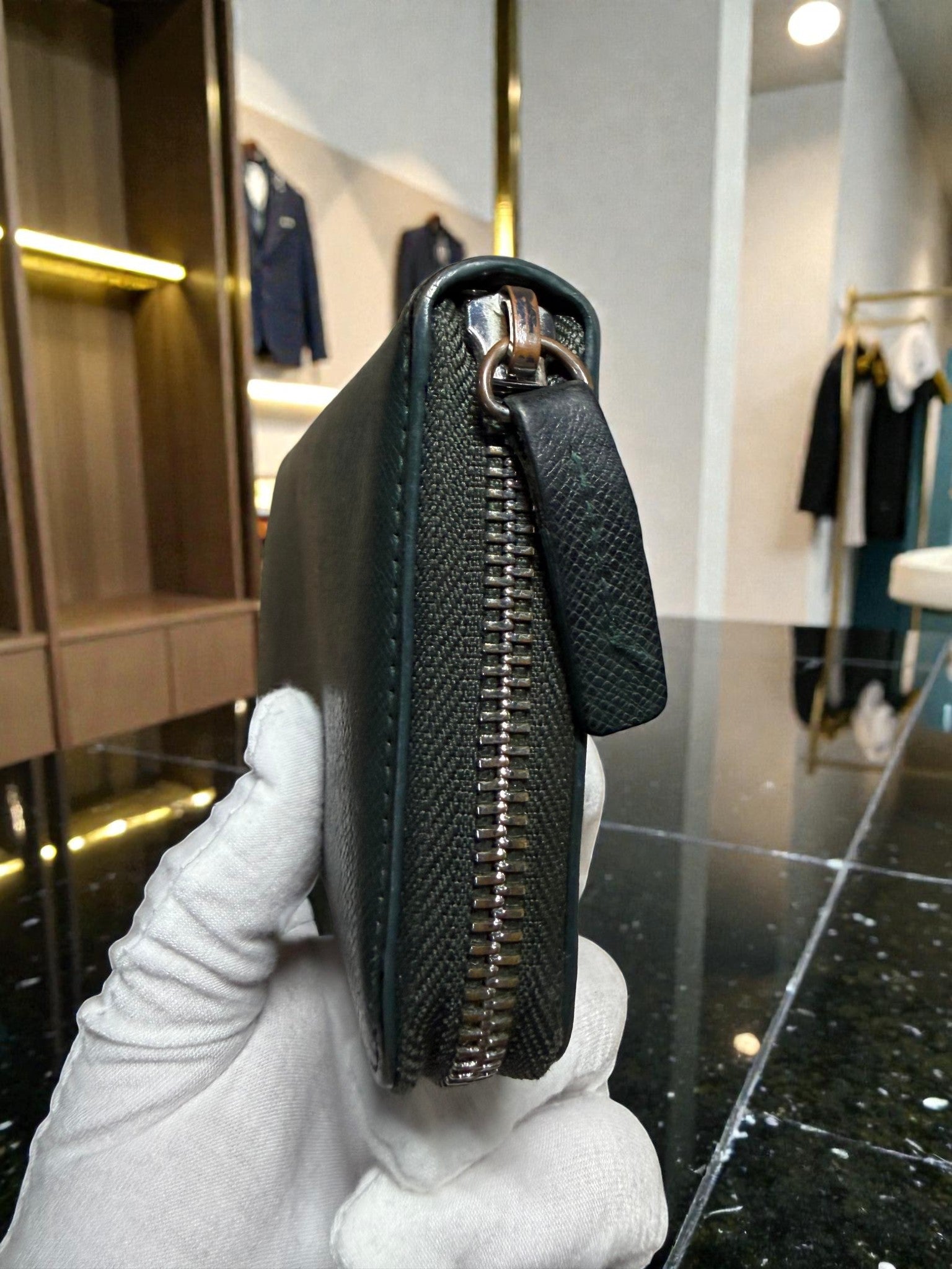 Lanvin Collection Green Saffiano Leather Zip-Around Continental Wallet
