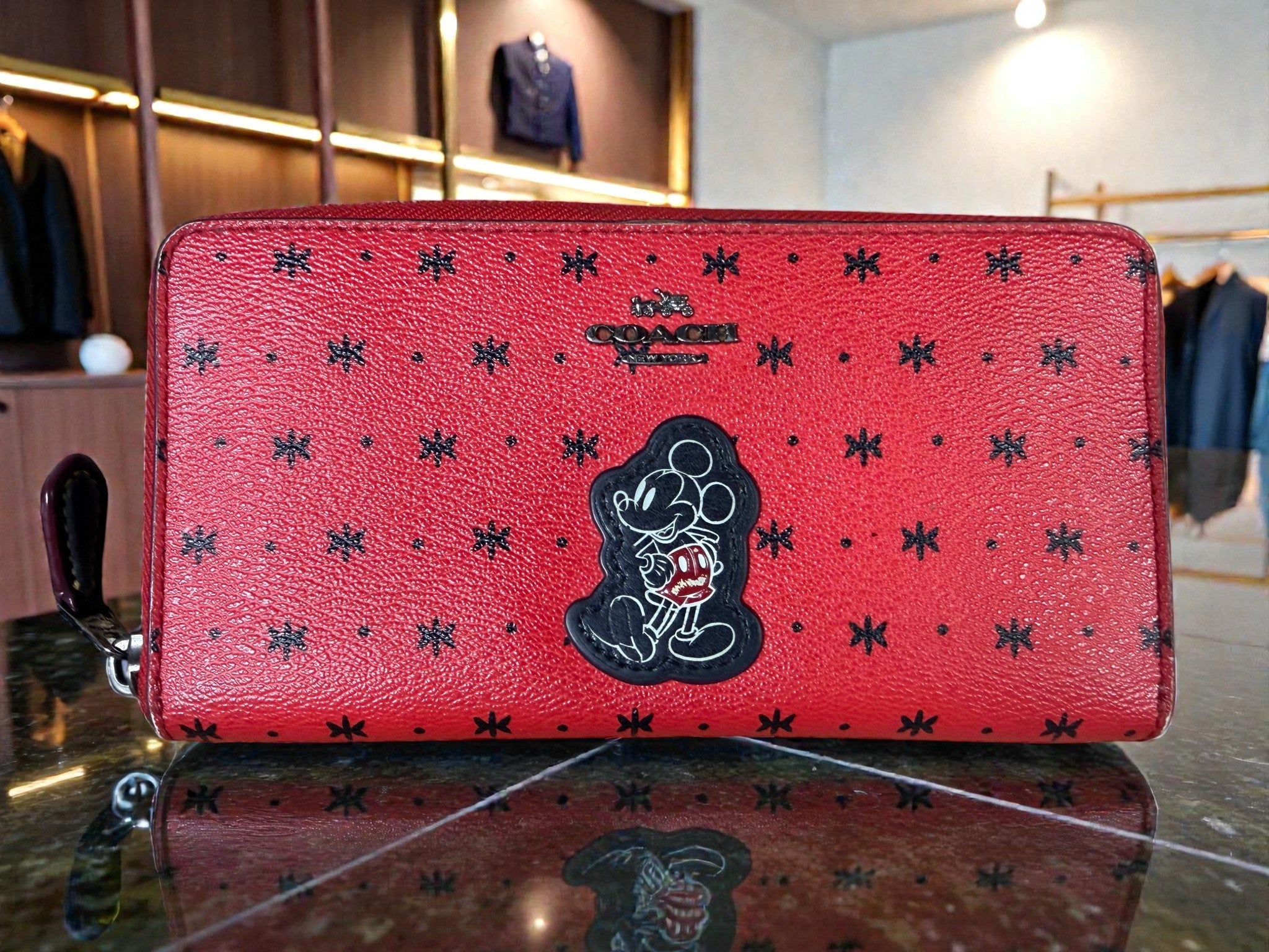 Coach Disney Mickey Mouse Limited Edition Red Star Print Zip-Around Continental Wallet
