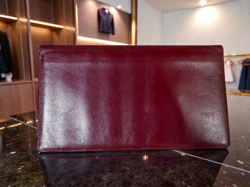 Cartier Burgundy Leather breast Long Wallet with Gold Corners