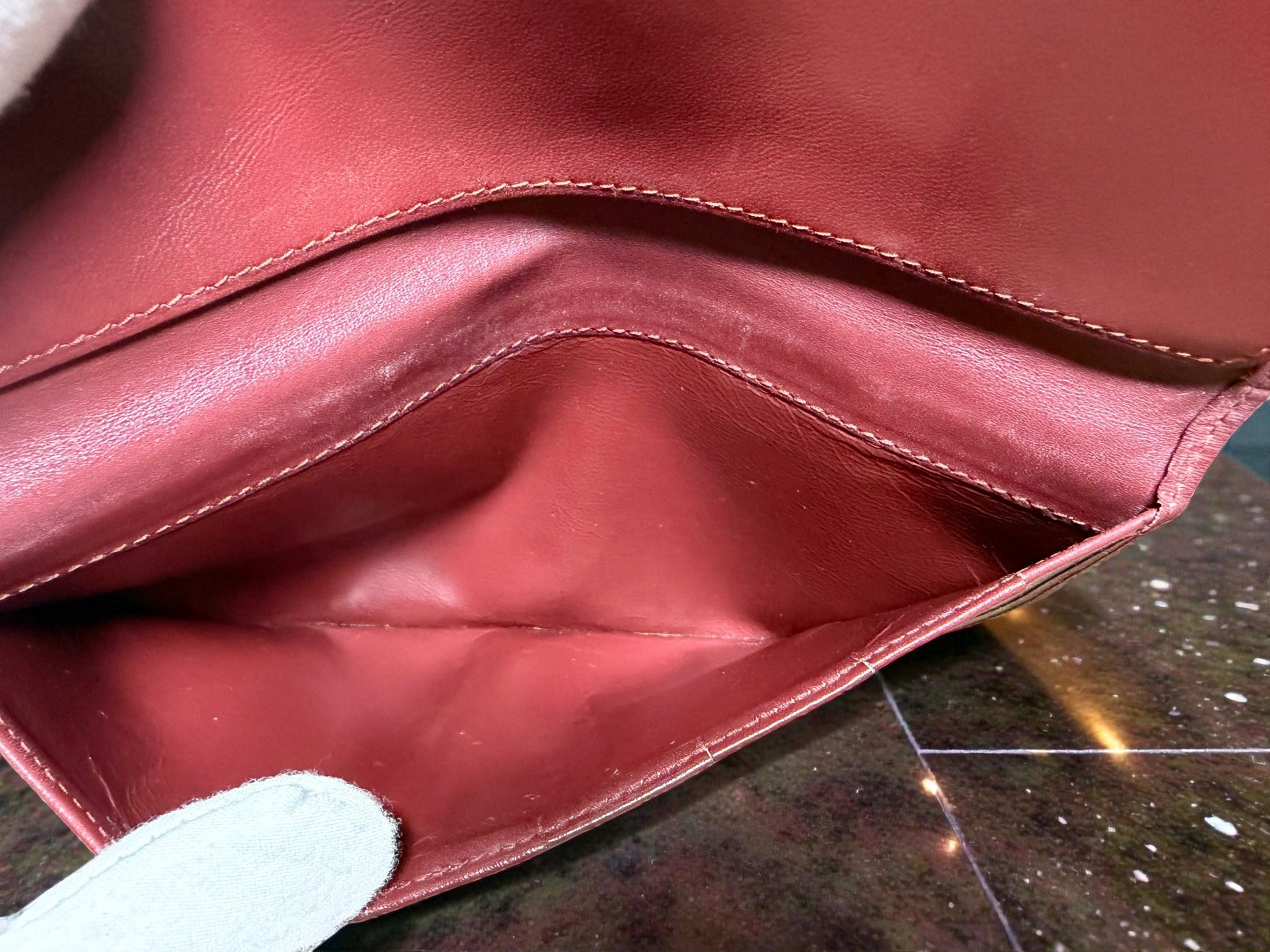 Cartier Burgundy Leather breast Long Wallet with Gold Corners
