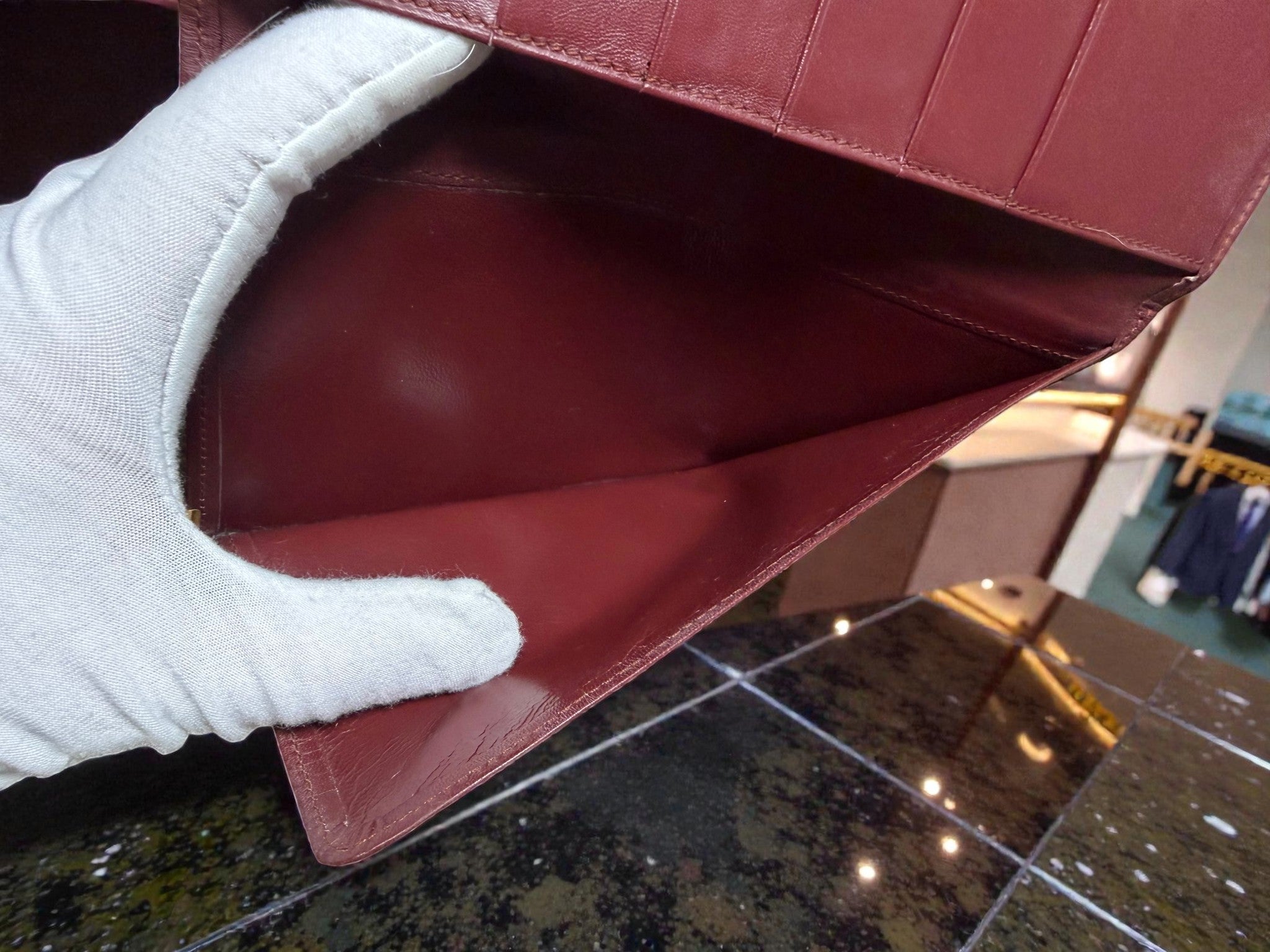 Cartier Burgundy Leather Long Wallet with Gold Corners