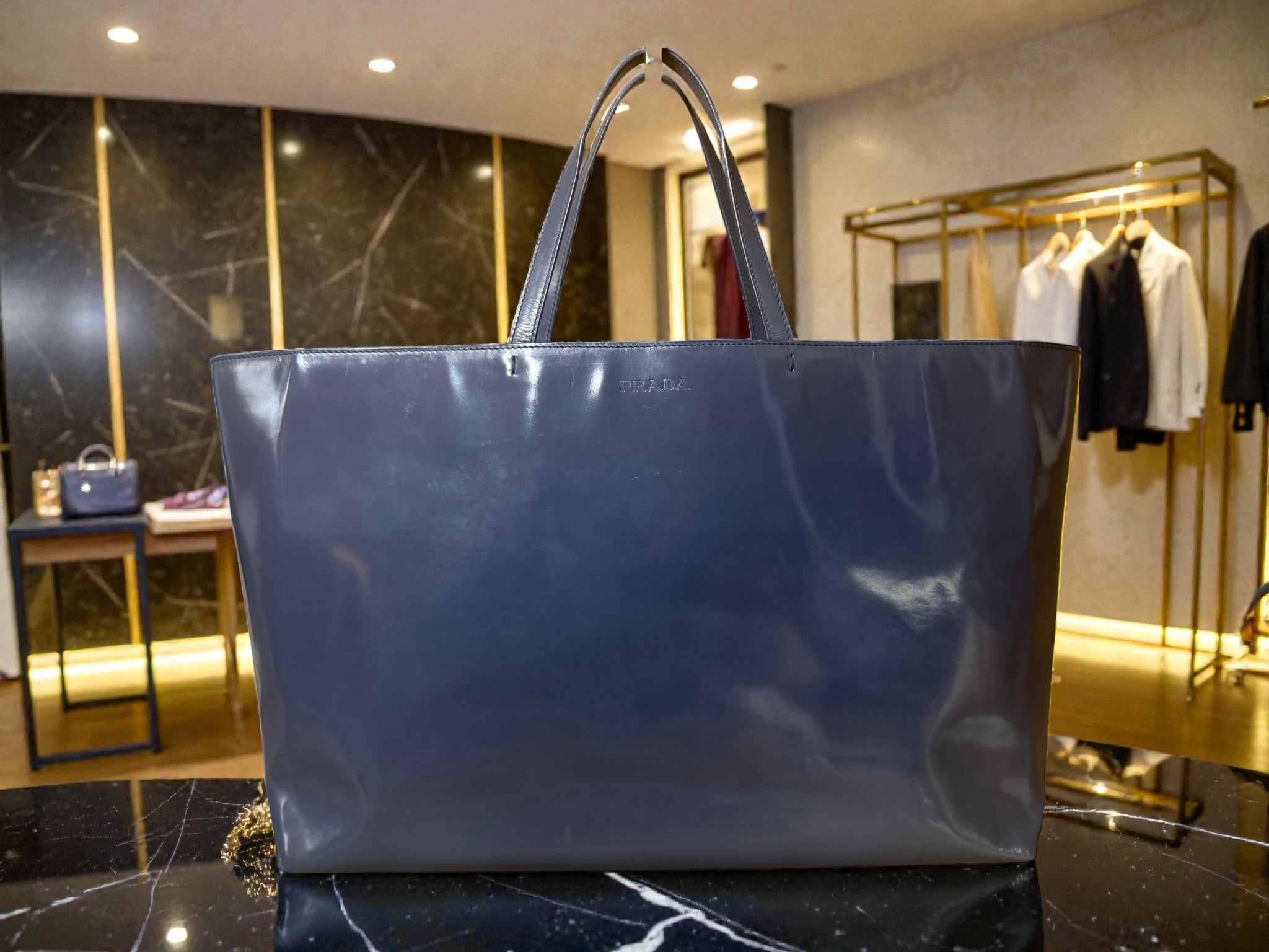 Prada Navy Enamel (Patent Leather) Tote Bag