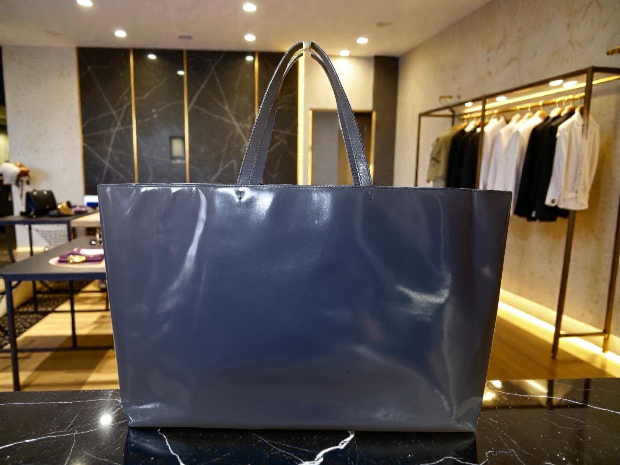 Prada Navy Enamel (Patent Leather) Tote Bag