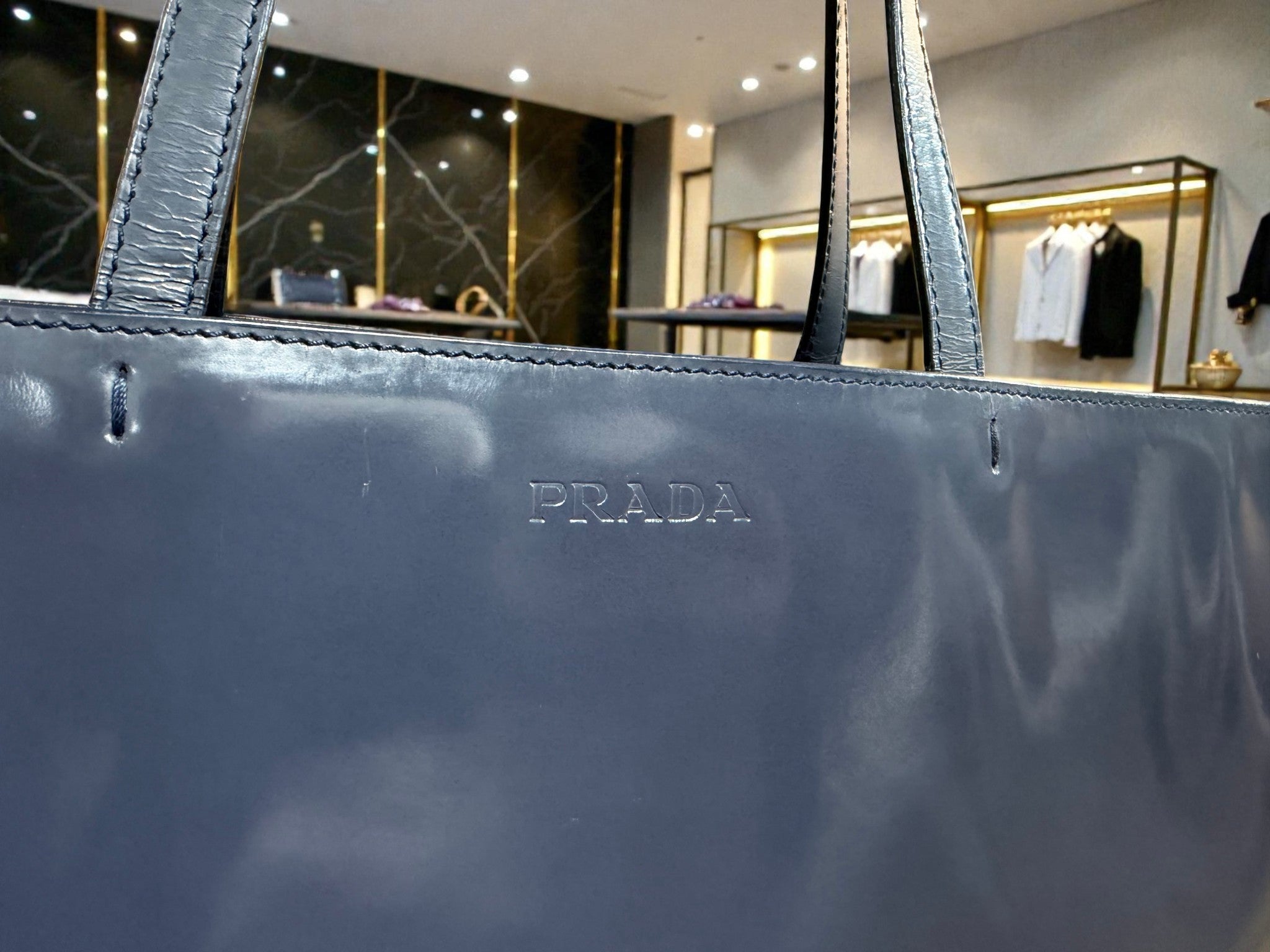 Prada Navy Enamel (Patent Leather) Tote Bag
