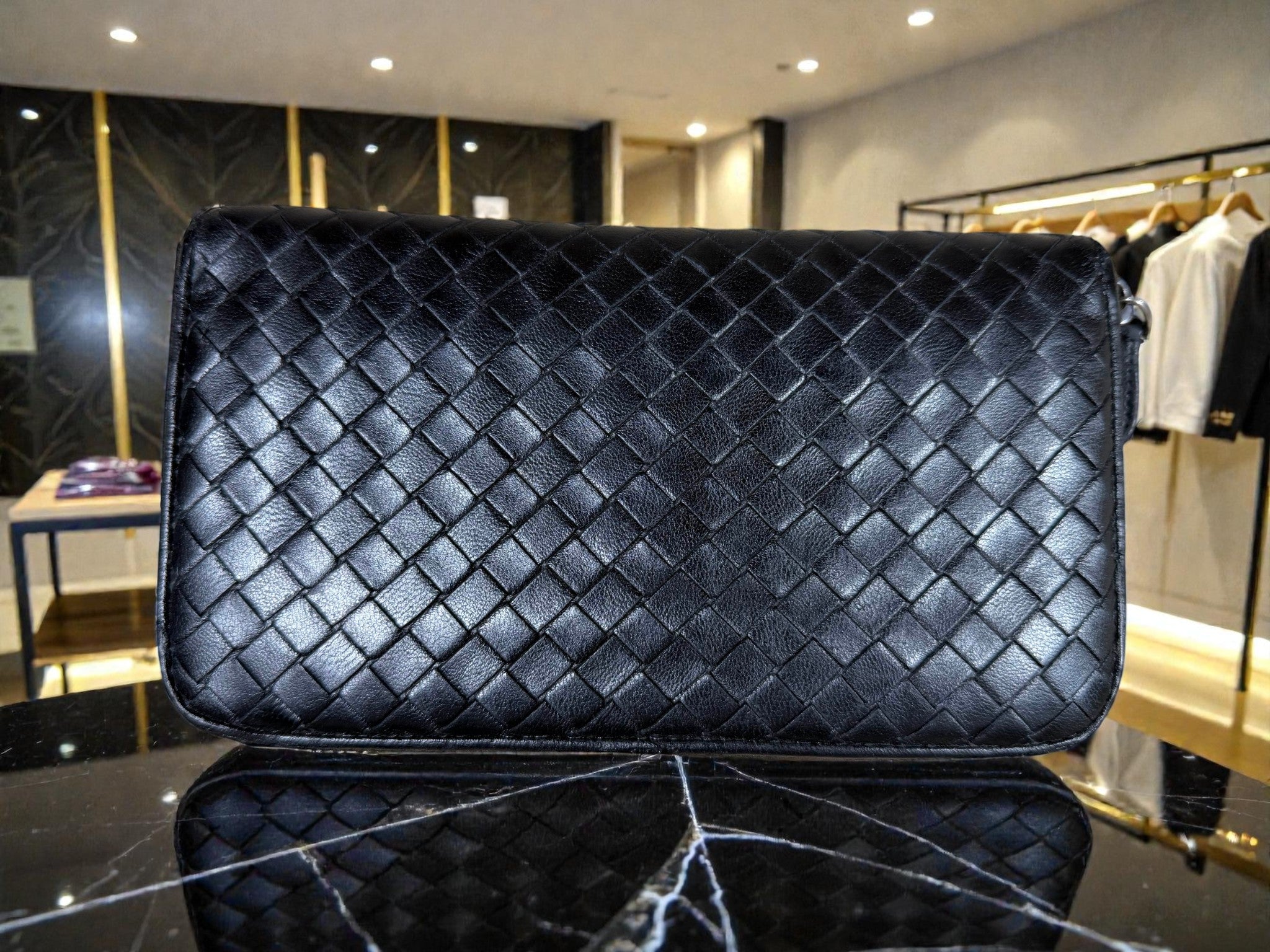 Bottega Veneta Intrecciato Zip-Around Continental Wallet in Black