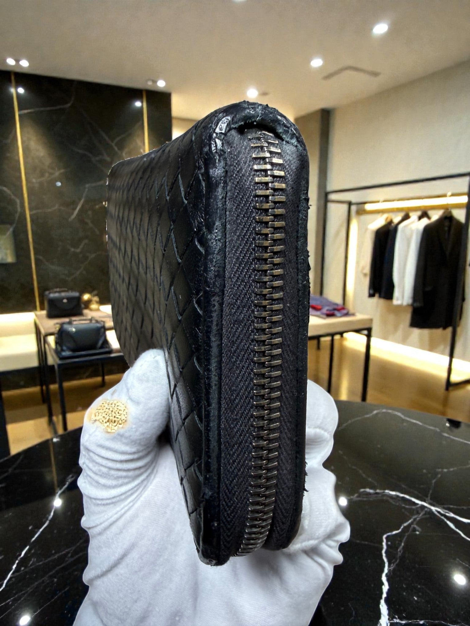 Bottega Veneta Intrecciato Zip-Around Continental Wallet in Black