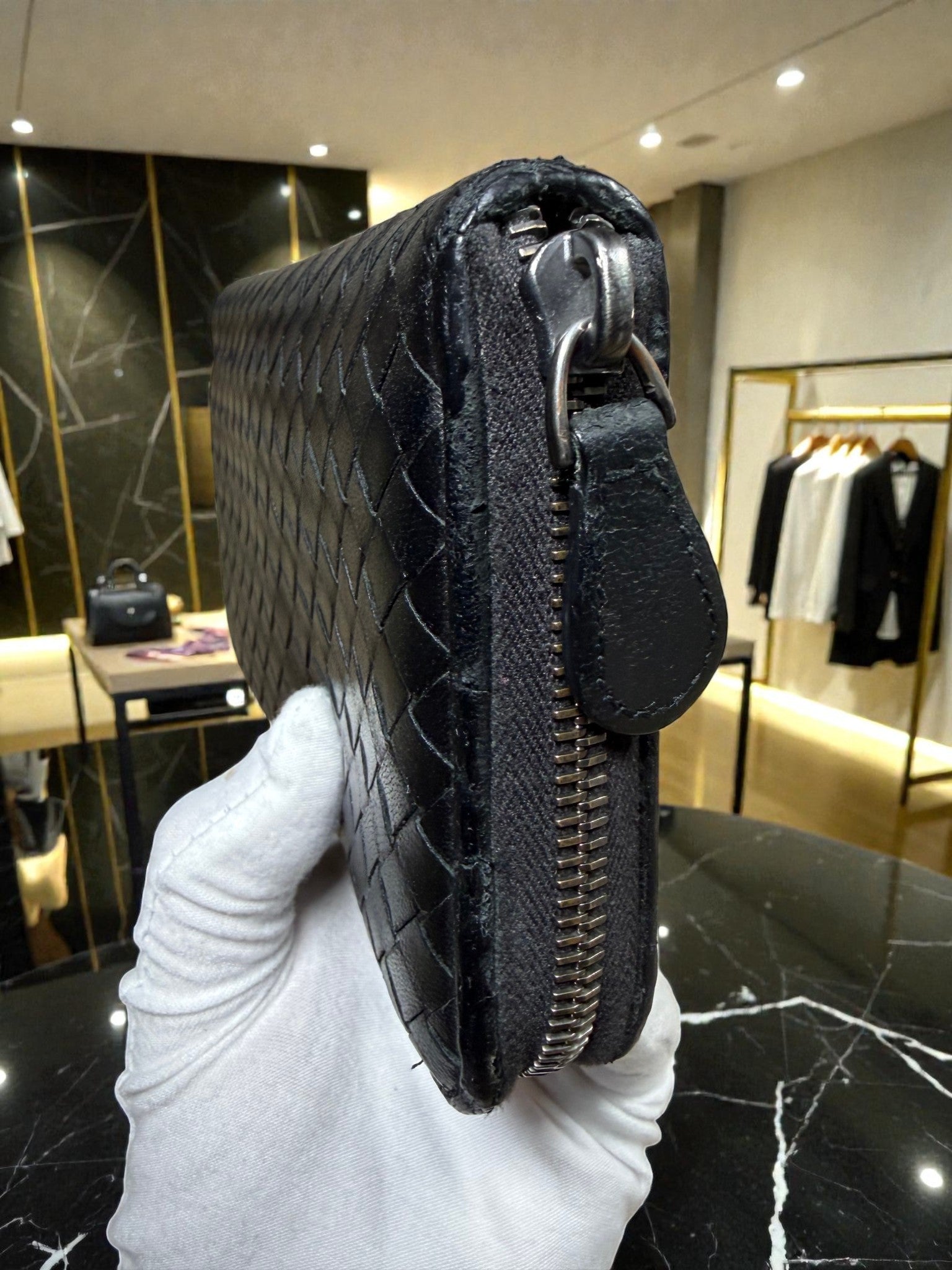 Bottega Veneta Intrecciato Zip-Around Continental Wallet in Black