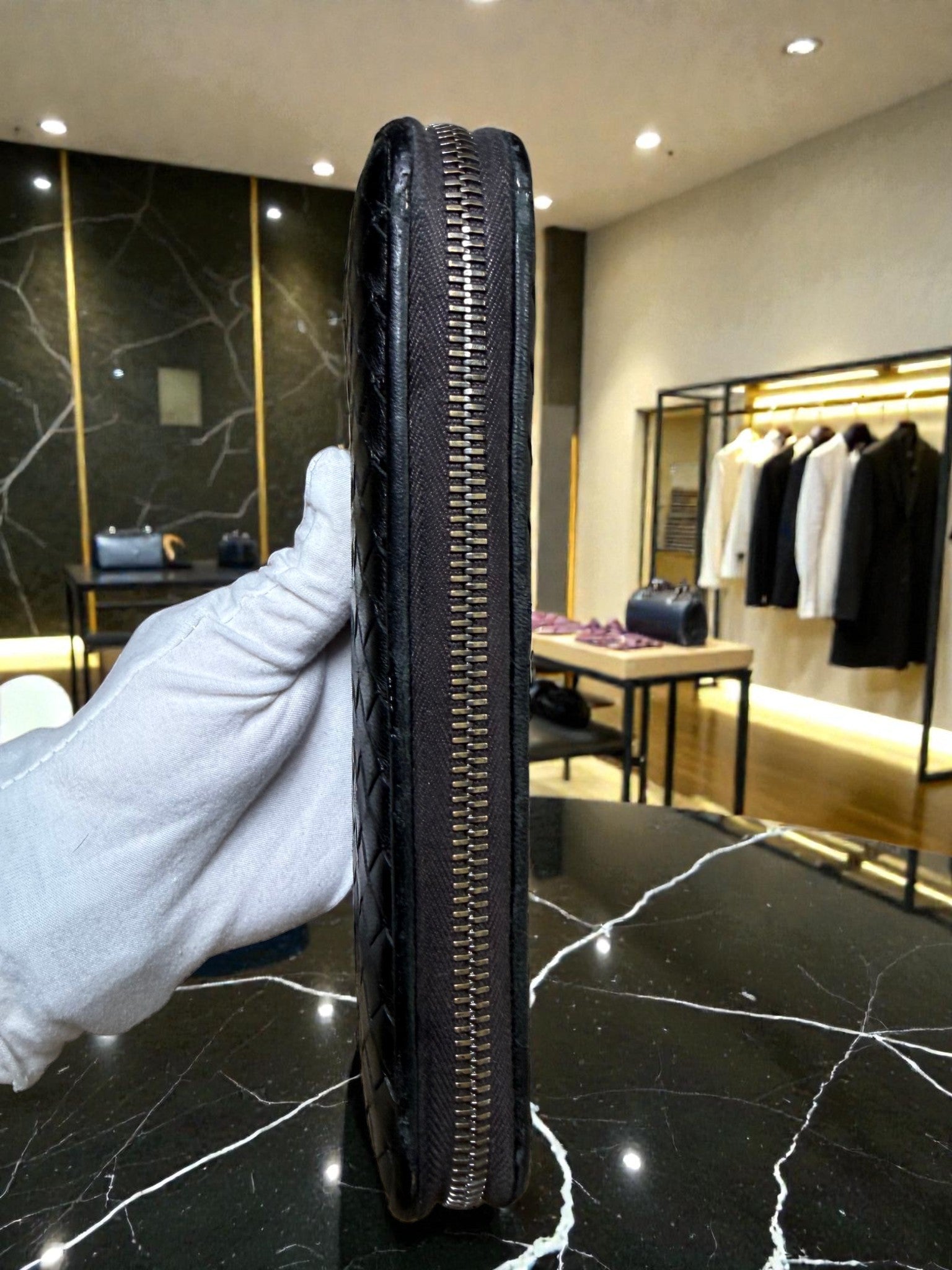 Bottega Veneta Intrecciato Zip-Around Continental Wallet in Black