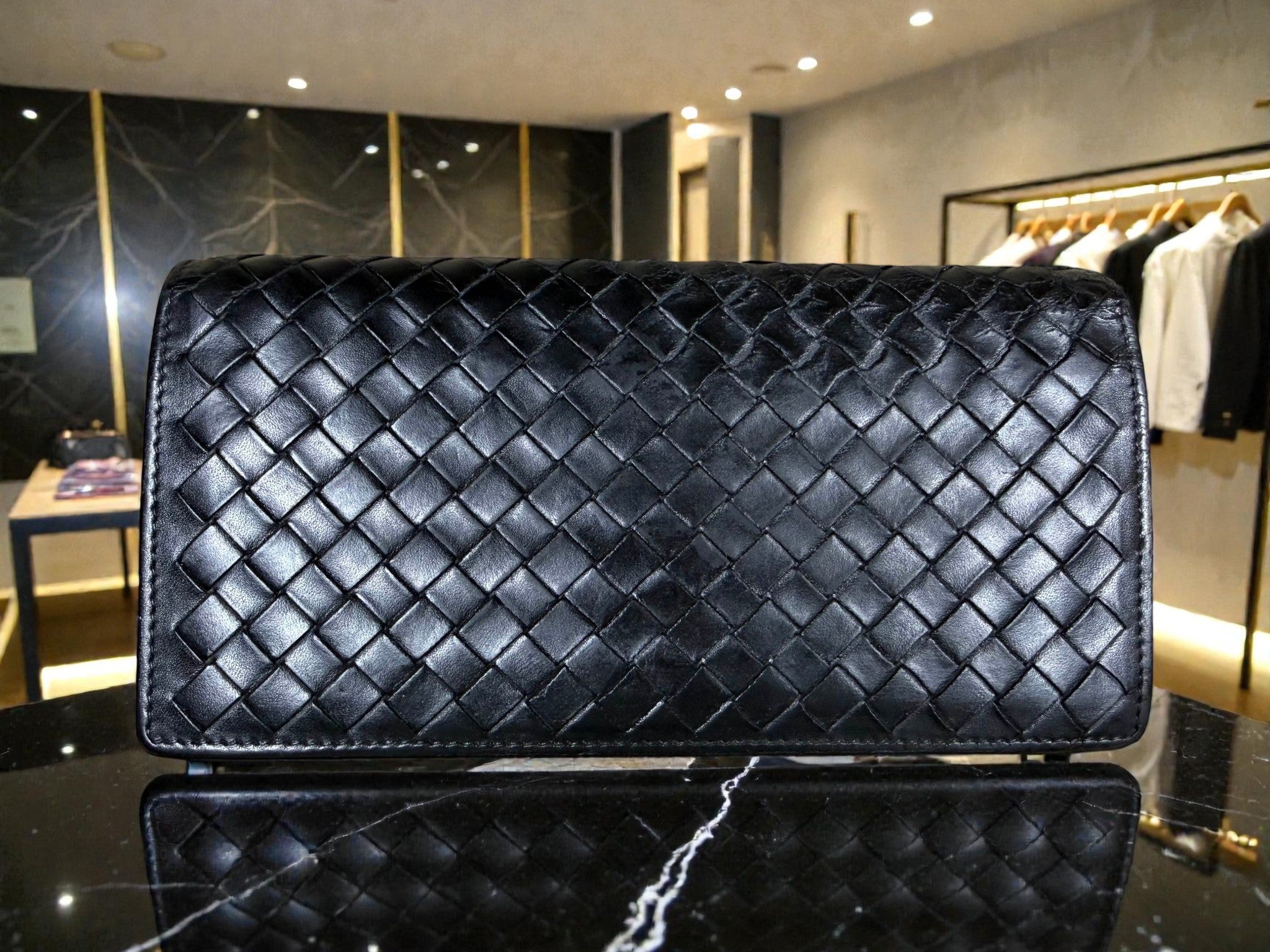 Bottega Veneta Intrecciato Bifold Long Wallet in Black
