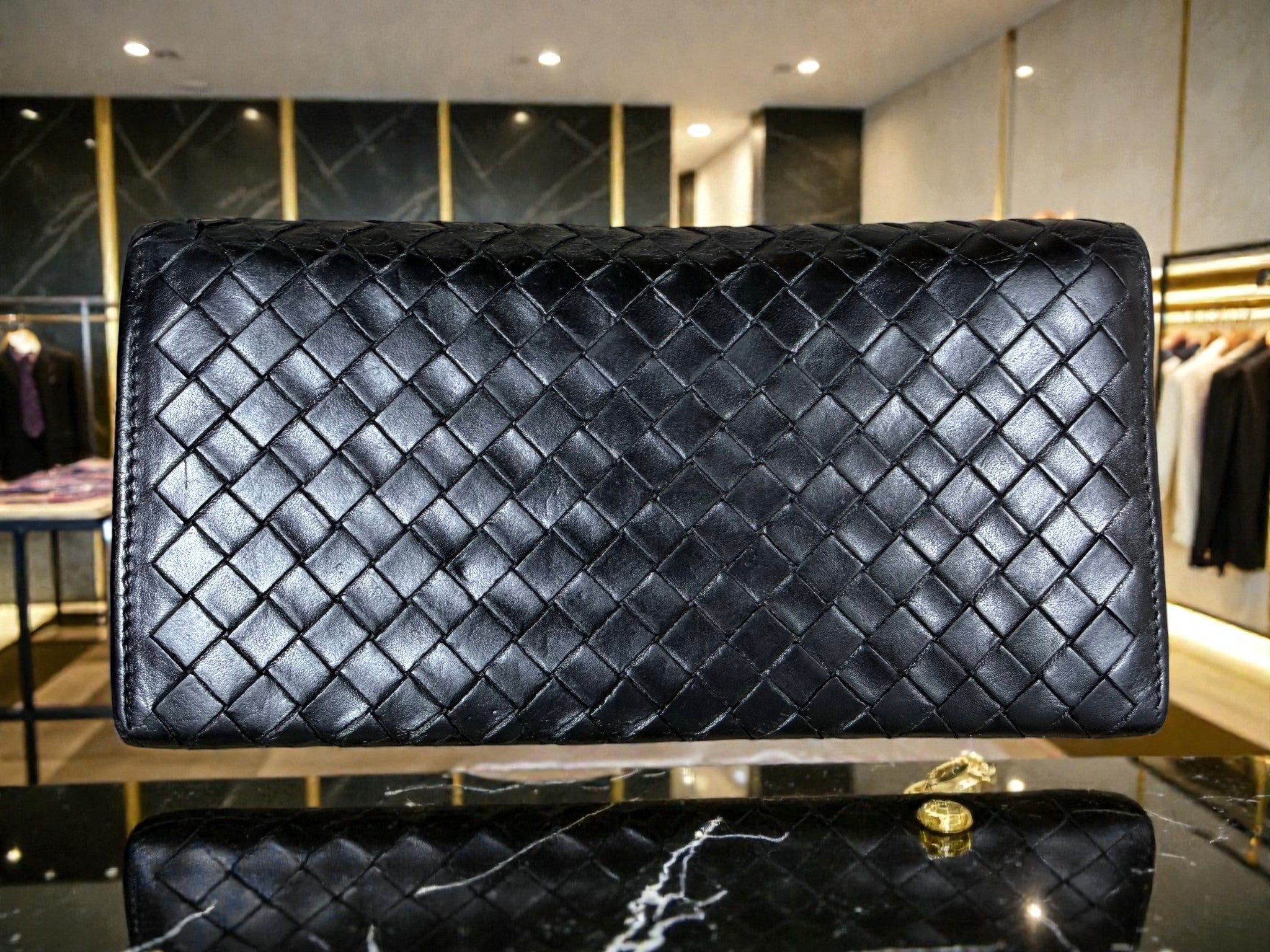 Bottega Veneta Intrecciato Bifold Long Wallet in Black