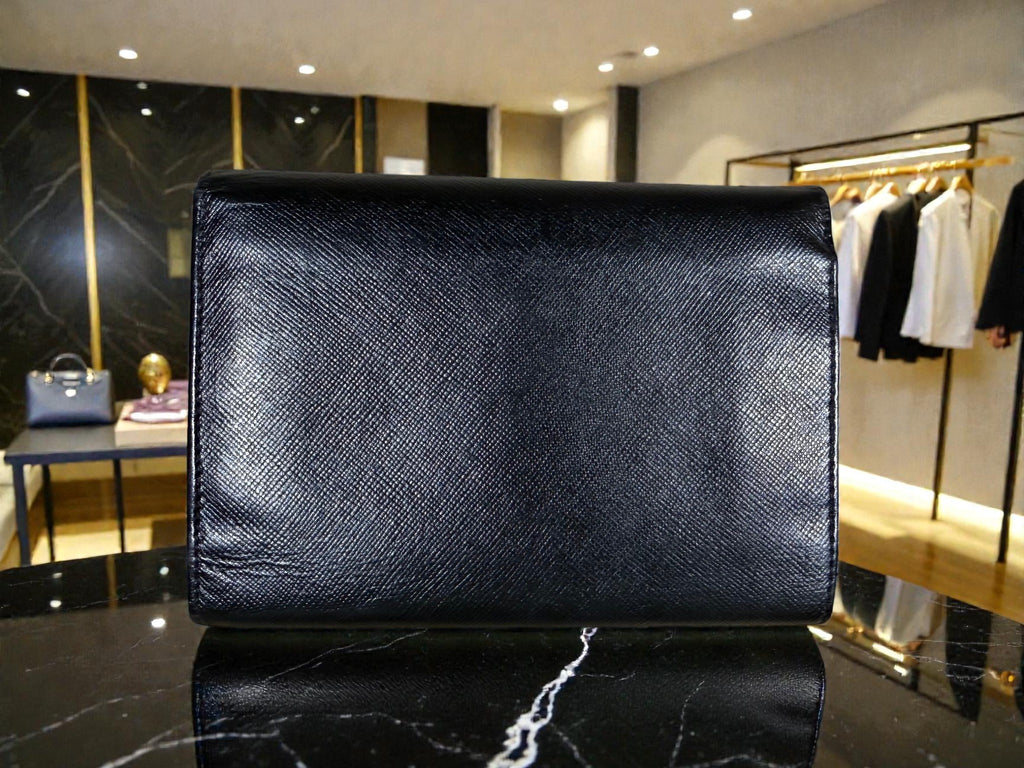 Prada Saffiano Leather Flap Wallet in Black