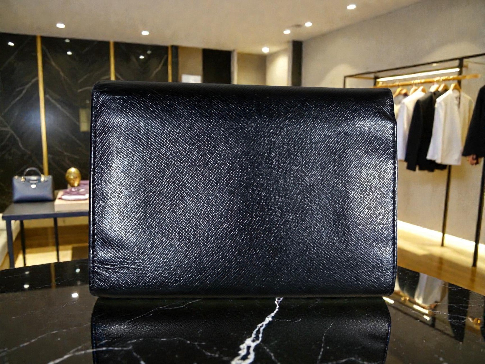 Prada Saffiano Leather Flap Wallet in Black