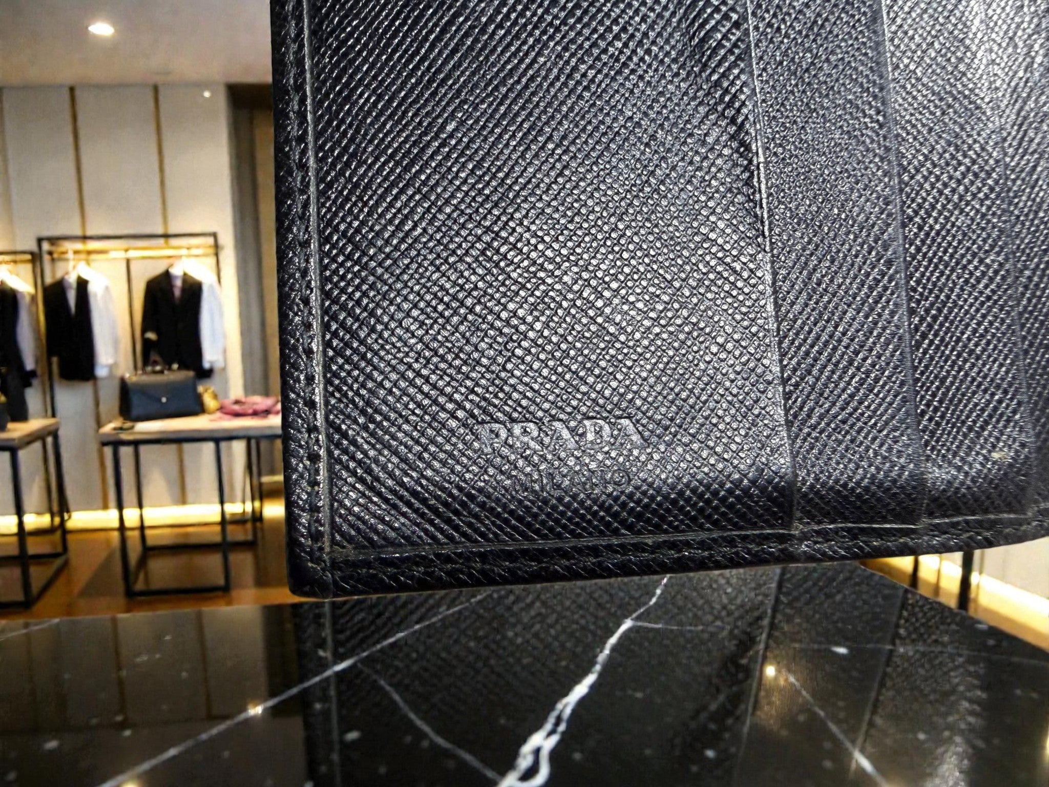 Prada Saffiano Leather Flap Wallet in Black