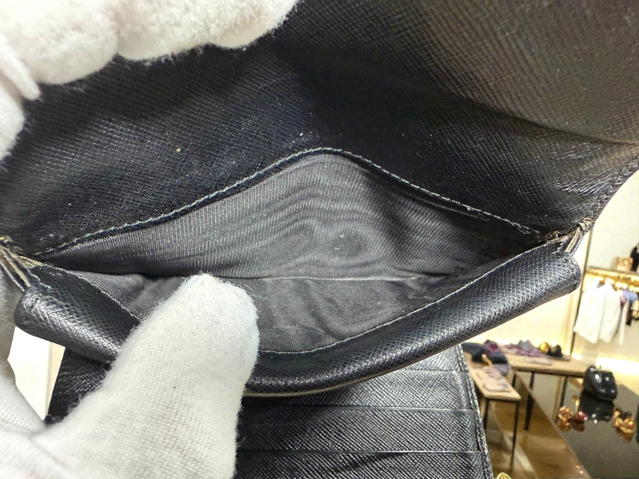 Prada Saffiano Leather Flap Wallet in Black