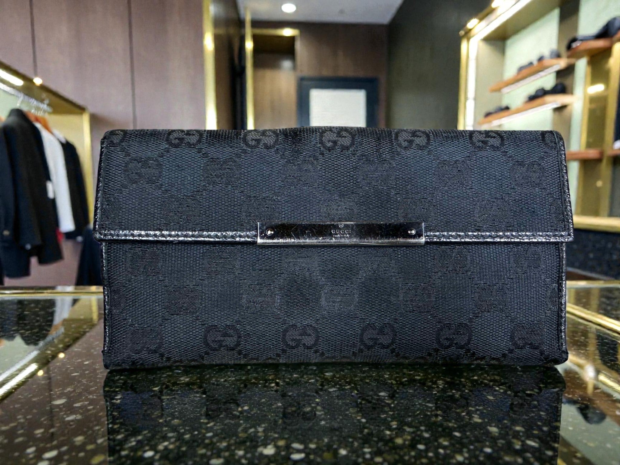 Gucci GG Monogram Black Canvas Continental Wallet