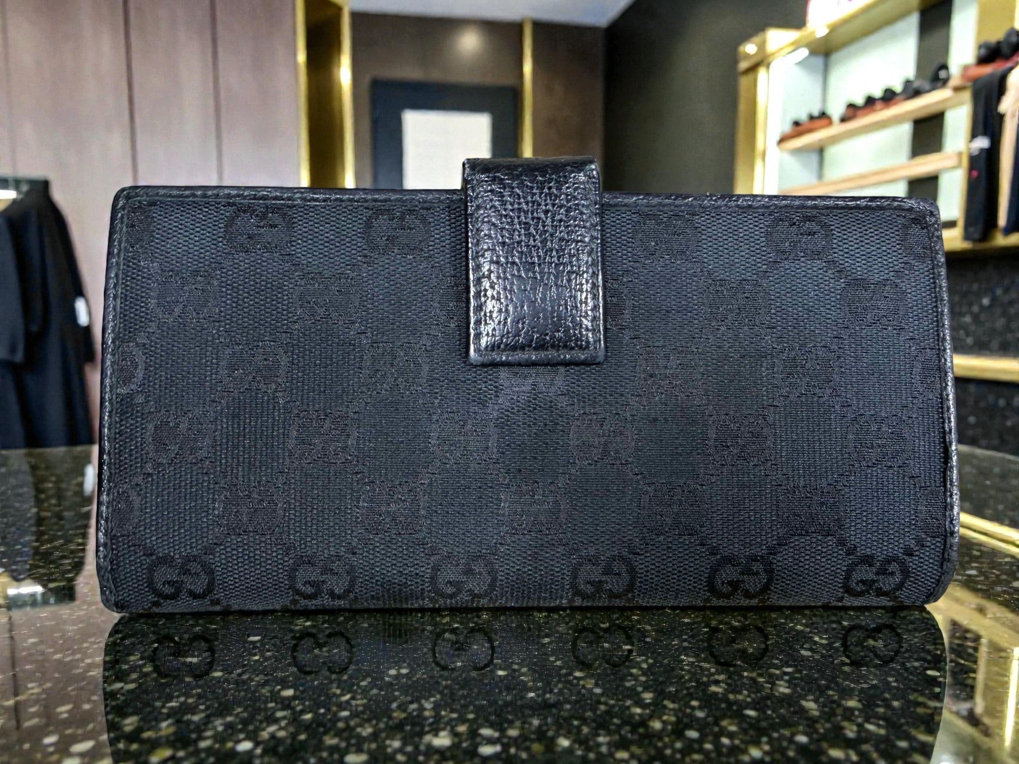 Gucci GG Monogram Black Canvas Continental Wallet