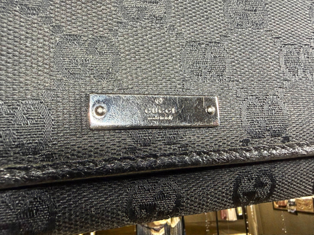 Gucci Black GG Monogram Continental Wallet with Kiss Lock
