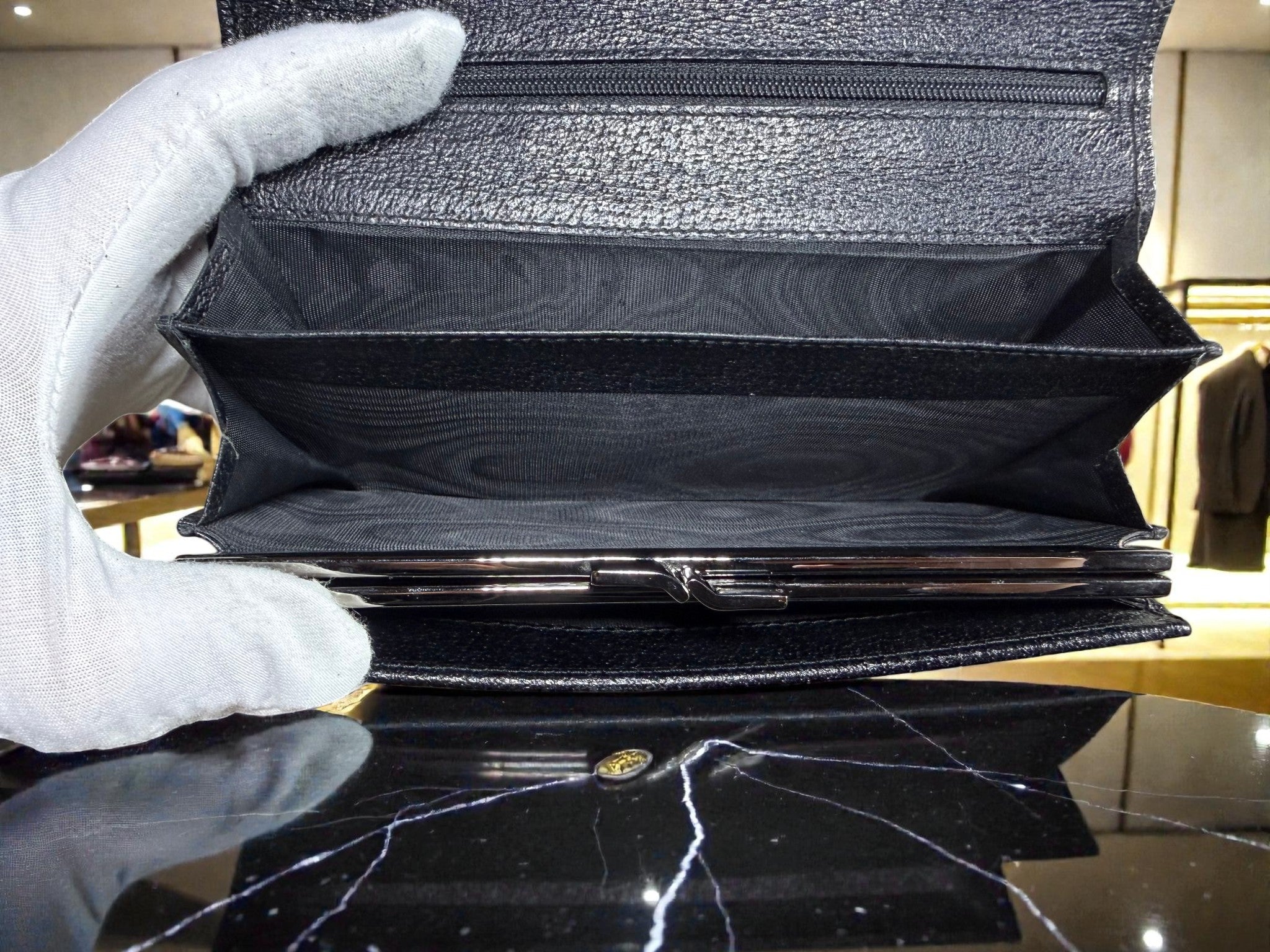 Gucci Black GG Monogram Continental Wallet with Kiss Lock