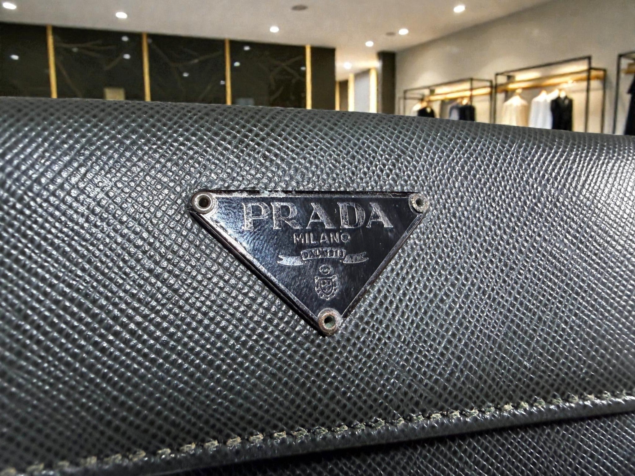 Prada Saffiano Dark Green Leather Bi-Fold Wallet with Coin Pocket