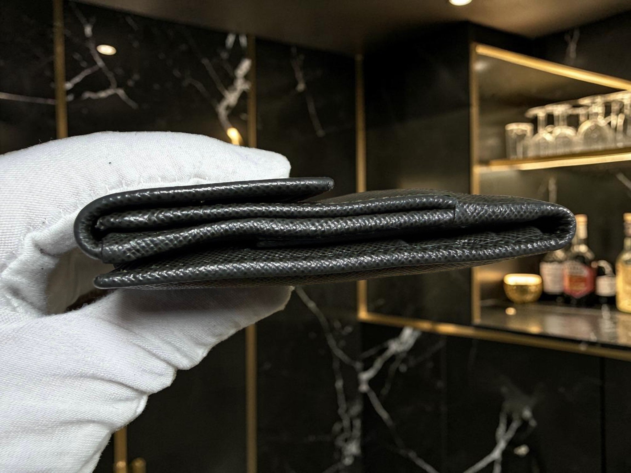 Prada Saffiano Dark Green Leather Bi-Fold Wallet with Coin Pocket