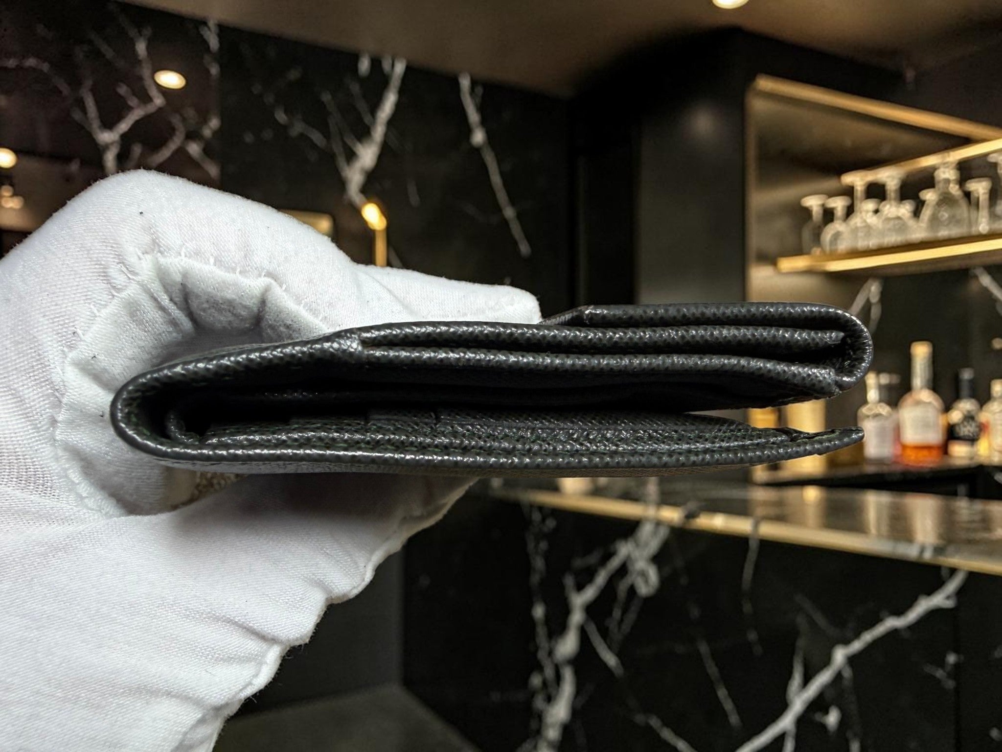 Prada Saffiano Dark Green Leather Bi-Fold Wallet with Coin Pocket