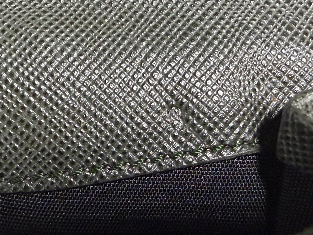 Prada Saffiano Dark Green Leather Bi-Fold Wallet with Coin Pocket