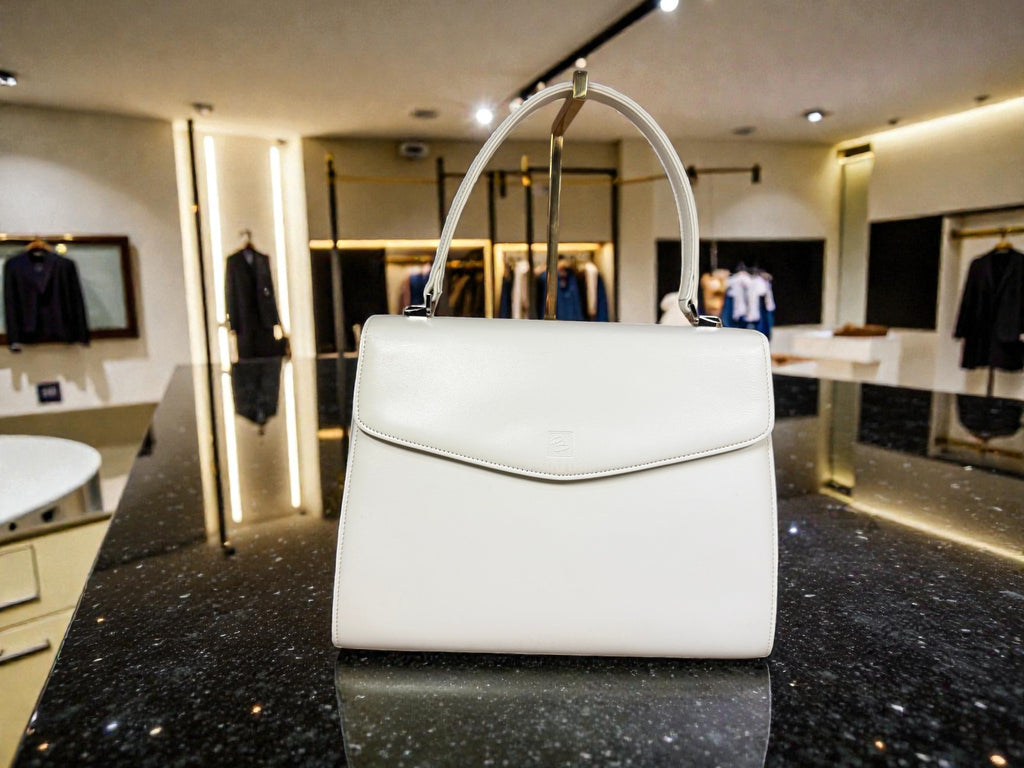 Vintage Pierre Balmain White Leather Top-Handle Bag
