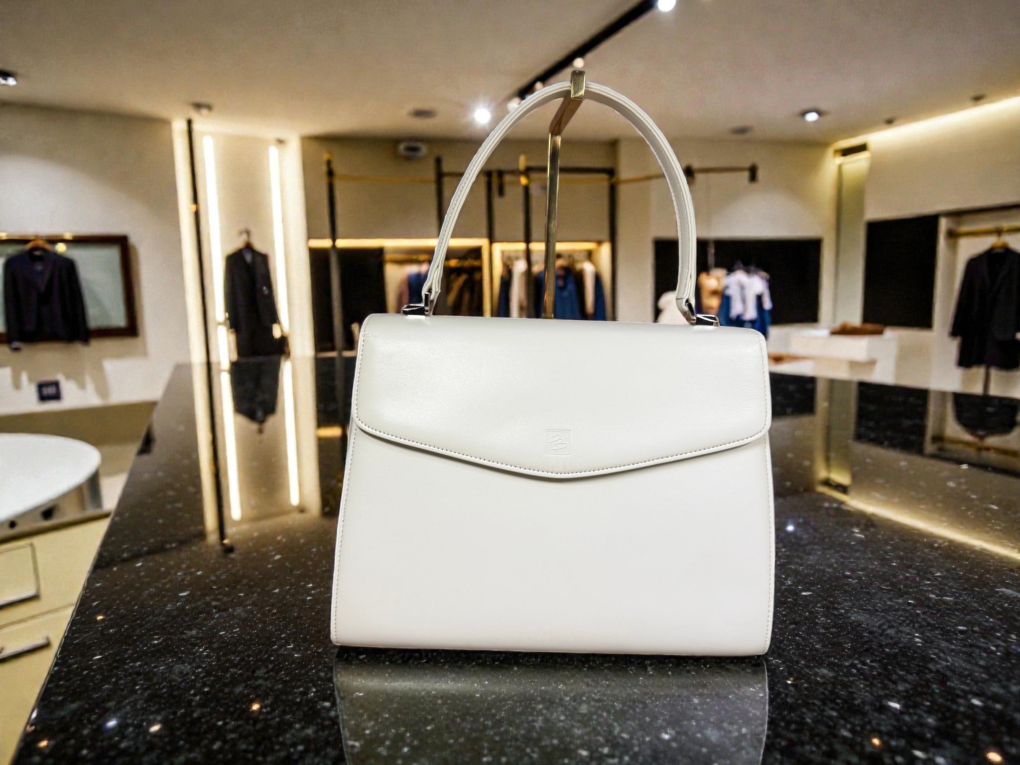Vintage Pierre Balmain White Leather Top-Handle Bag