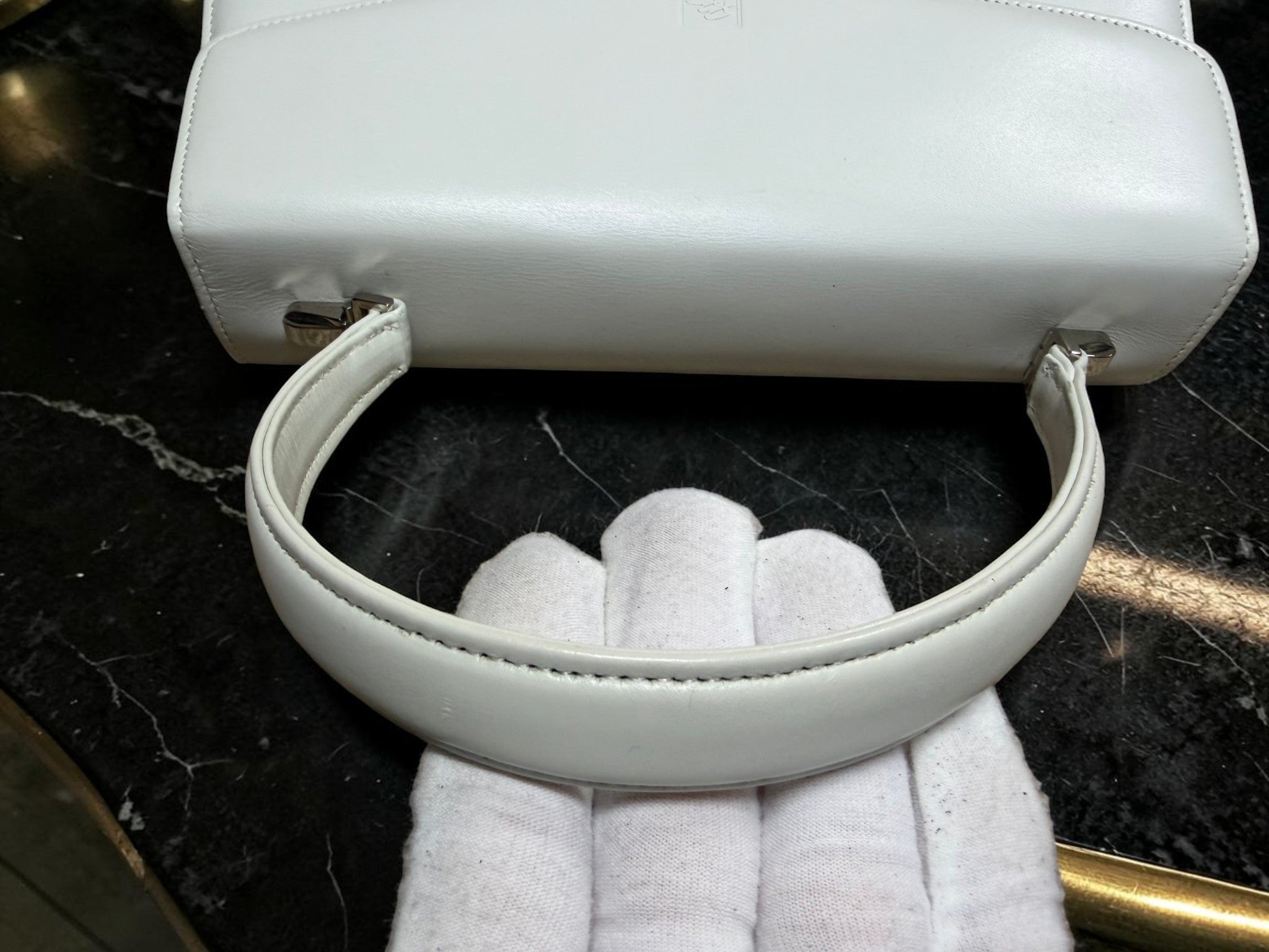 Vintage Pierre Balmain White Leather Top-Handle Bag