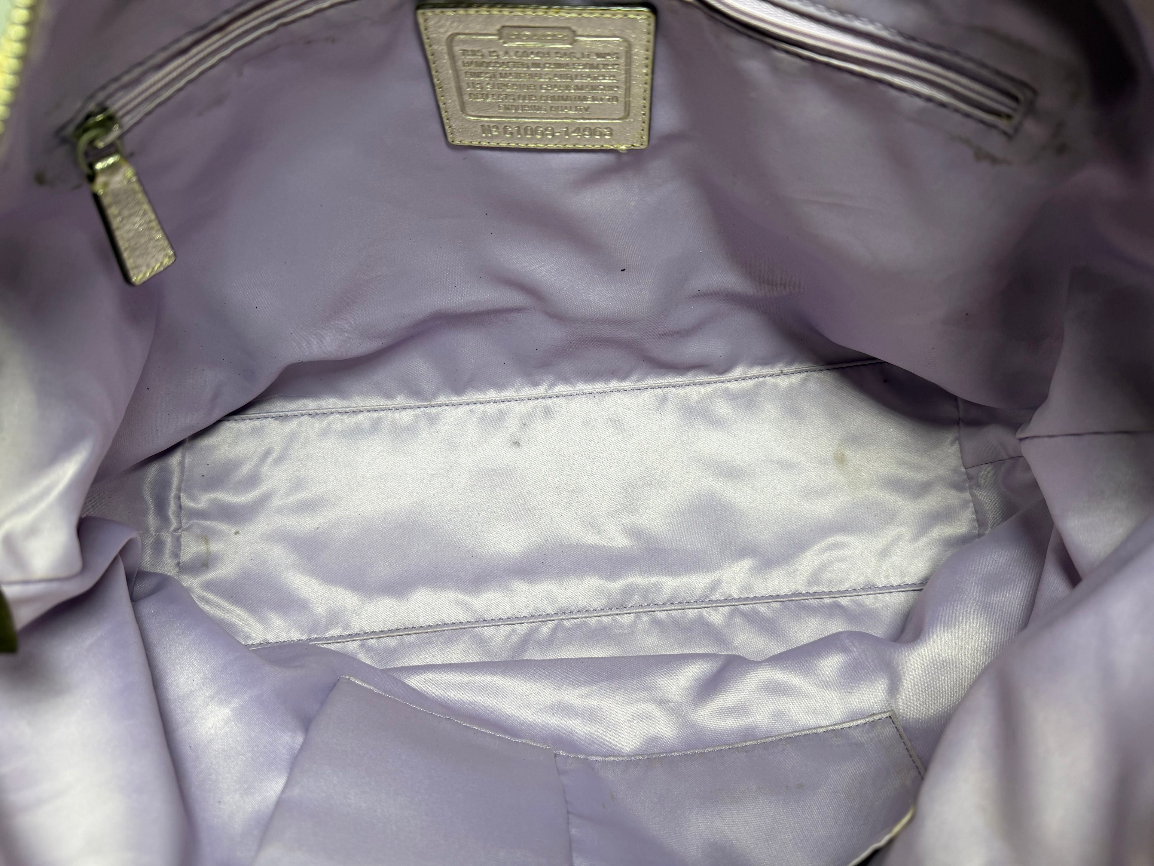 Coach Julia Op Art Signature Tote Bag in Beige with Gold Trim