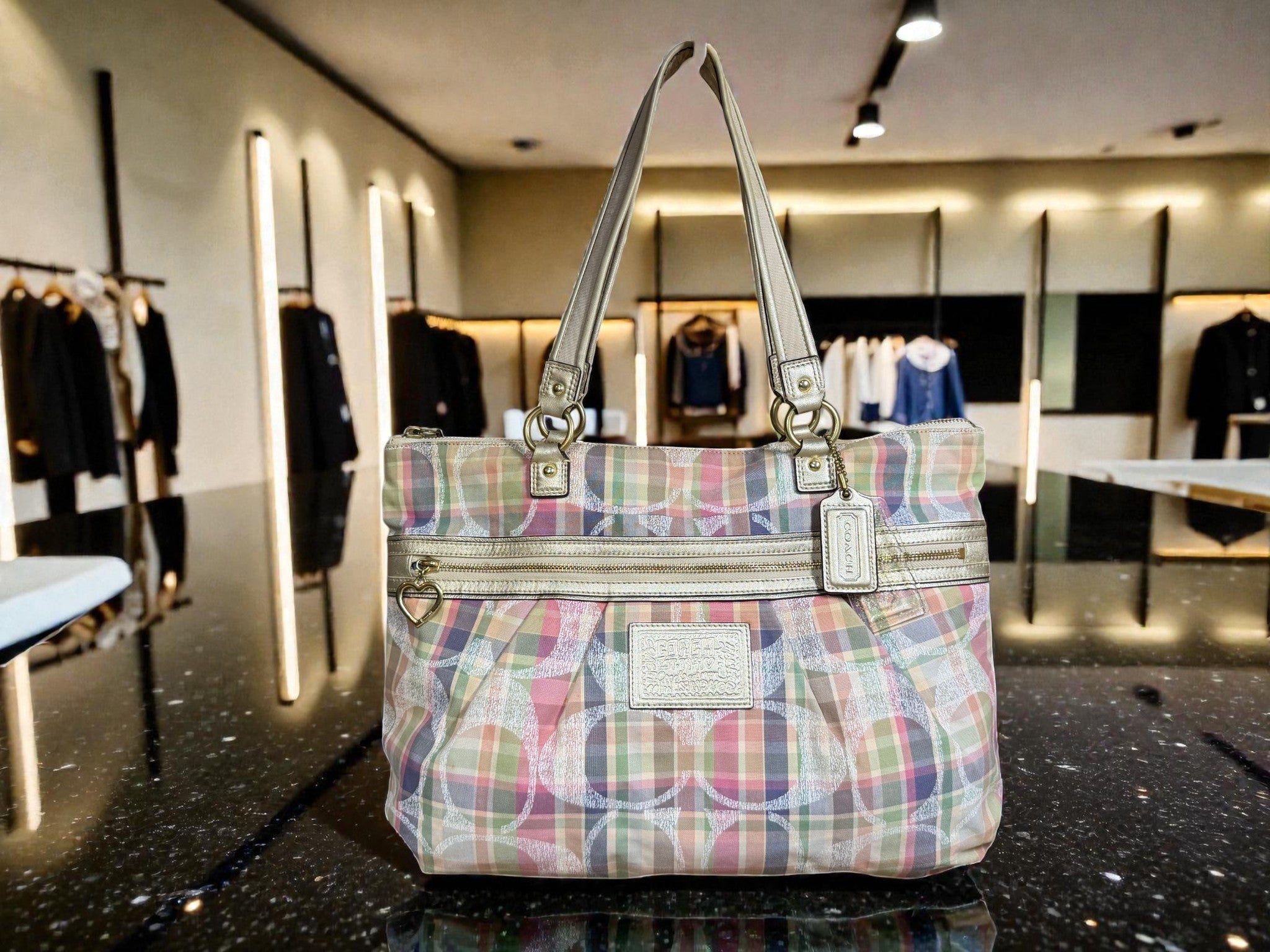 Coach Poppy Daisy Madras Signature Large Shoulder Bag