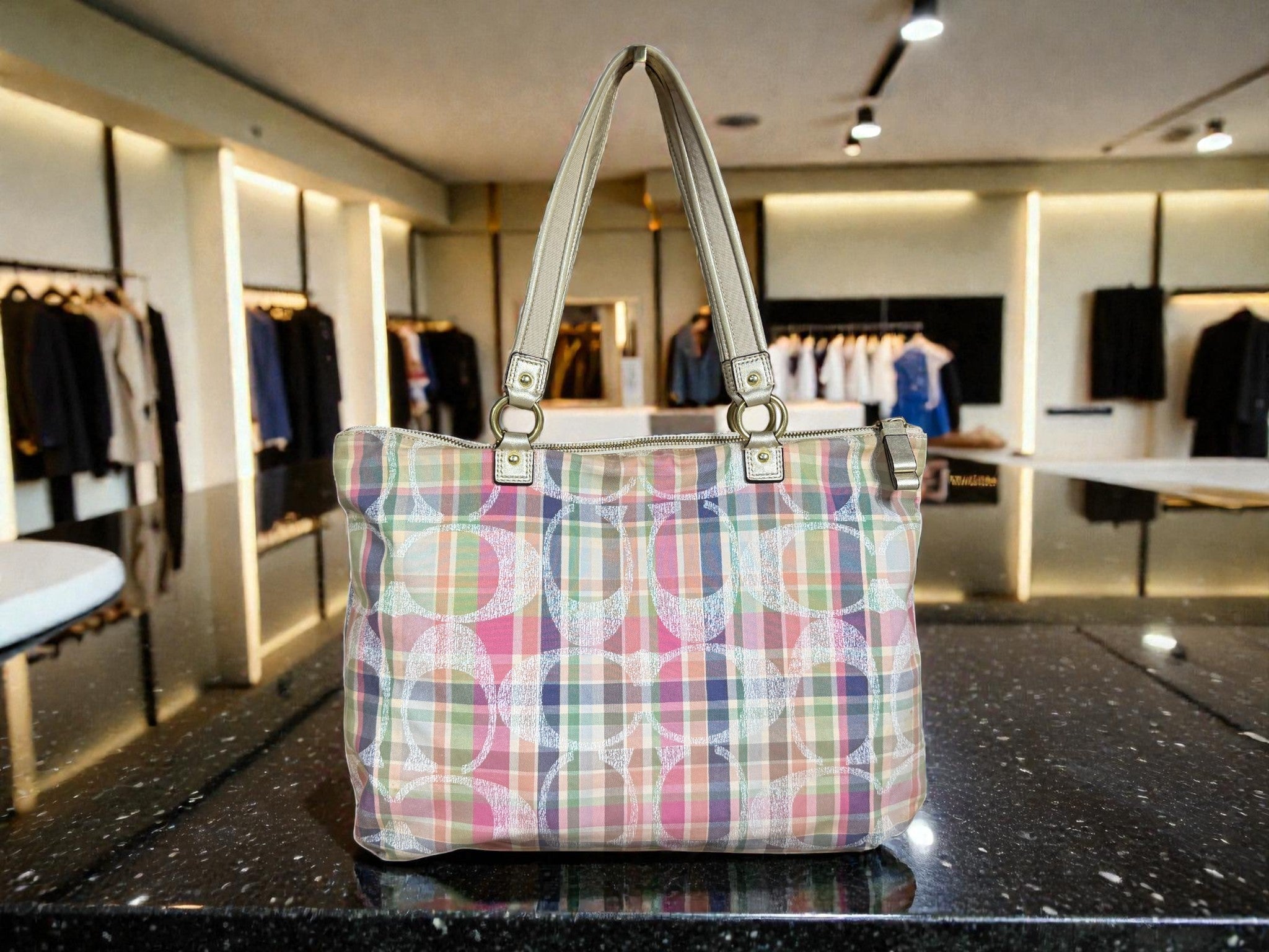 Coach Poppy Daisy Madras Signature Large Shoulder Bag