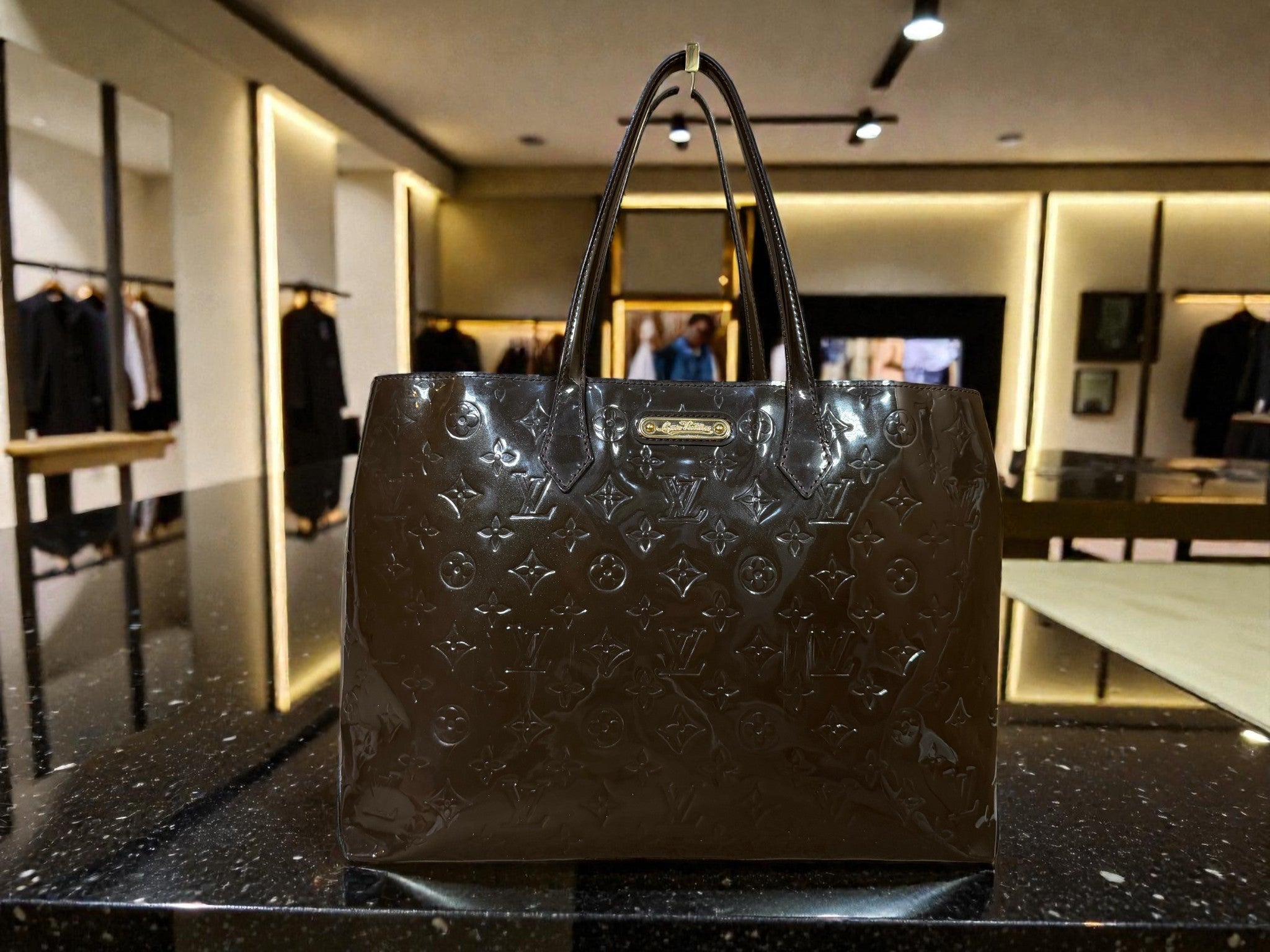 Louis Vuitton Monogram Vernis Wilshire MM Tote in Terre d'Ombre