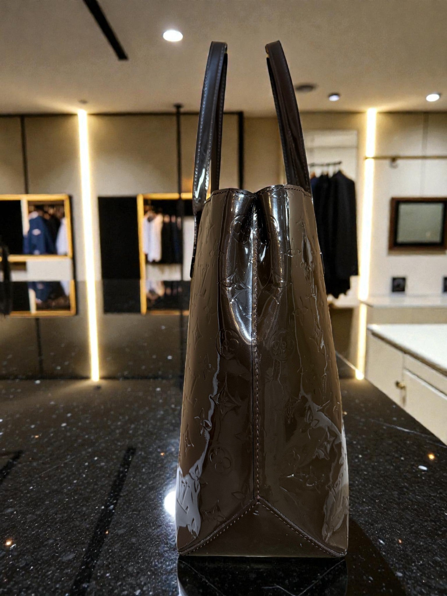 Louis Vuitton Monogram Vernis Wilshire MM Tote in Terre d'Ombre