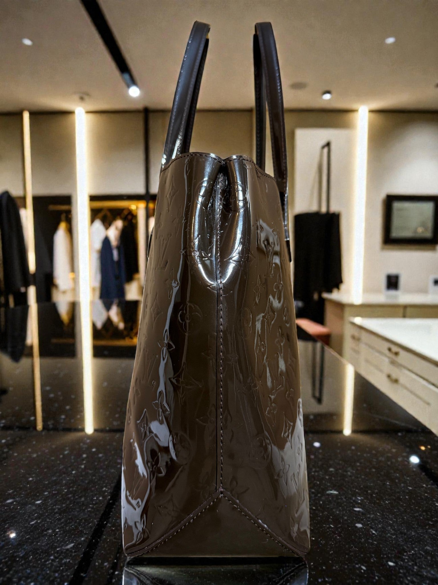 Louis Vuitton Monogram Vernis Wilshire MM Tote in Terre d'Ombre