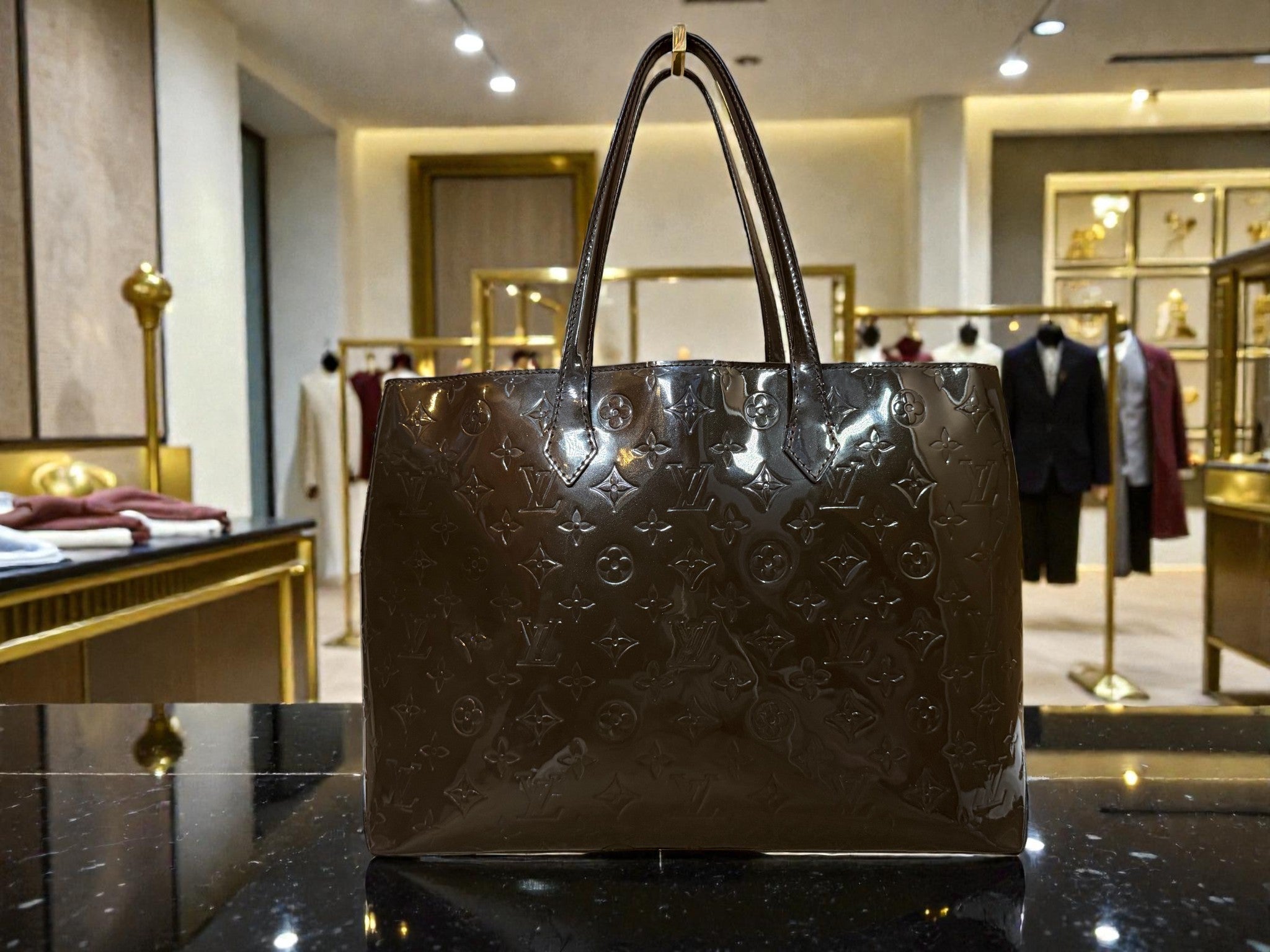 Louis Vuitton Monogram Vernis Wilshire MM Tote in Terre d'Ombre