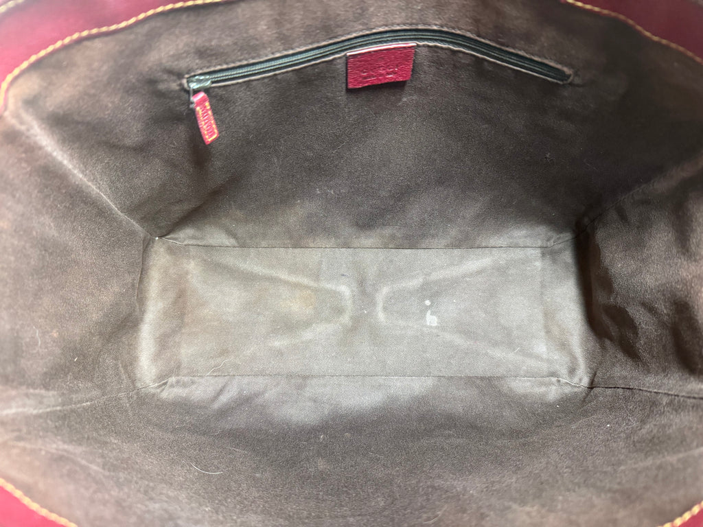 Gucci GG Supreme Canvas Tote Bag with Burgundy Leather Trim (Abbey Style)