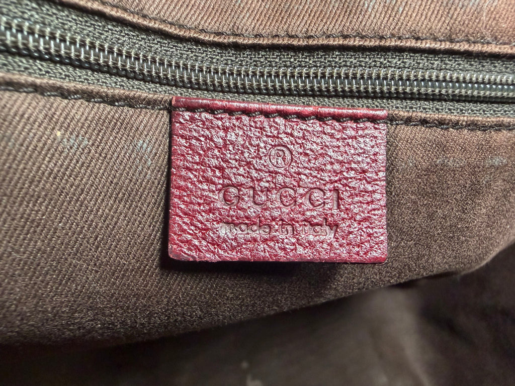 Gucci GG Supreme Canvas Tote Bag with Burgundy Leather Trim (Abbey Style)