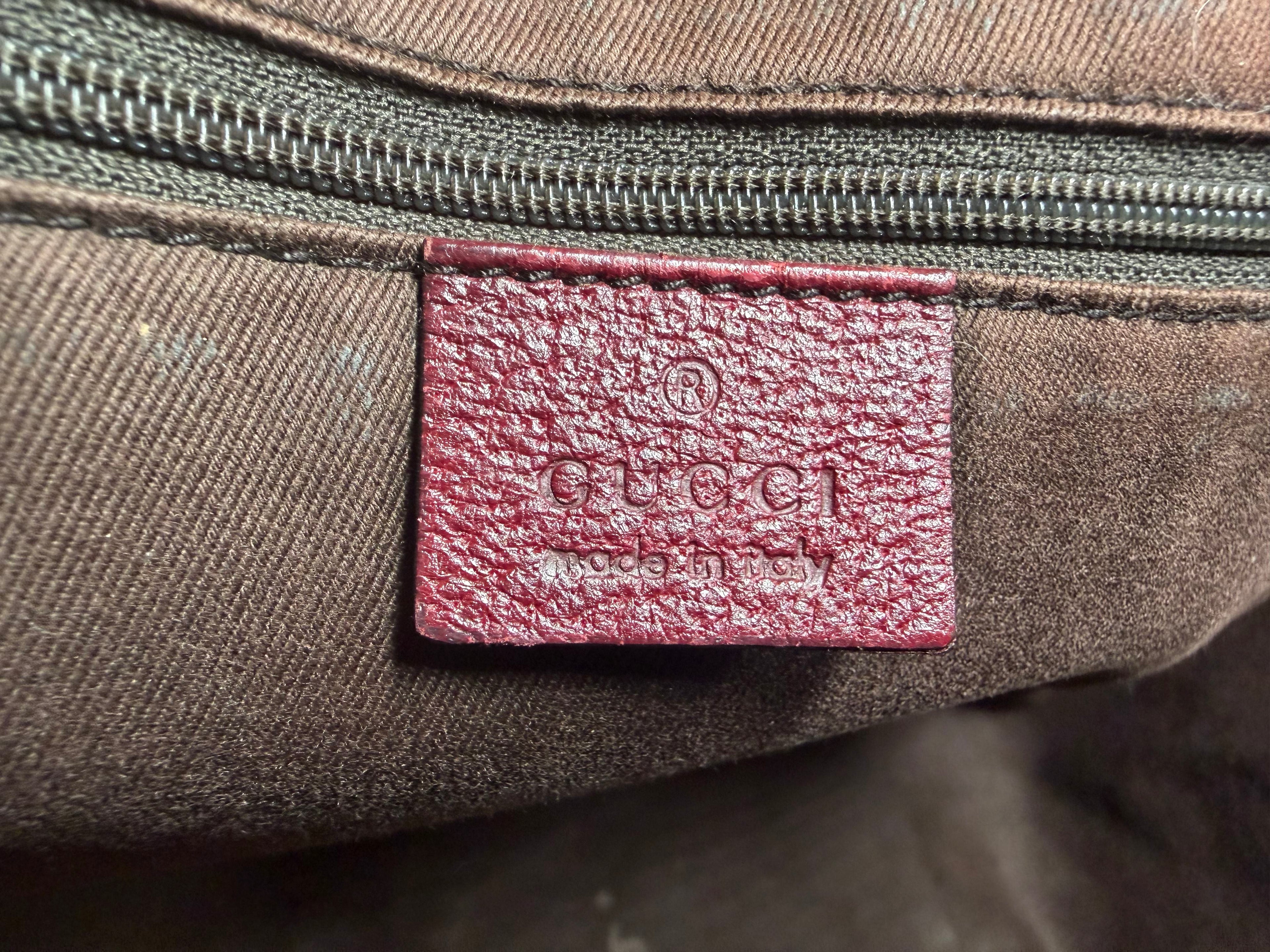 Gucci GG Supreme Canvas Tote Bag with Burgundy Leather Trim (Abbey Style)