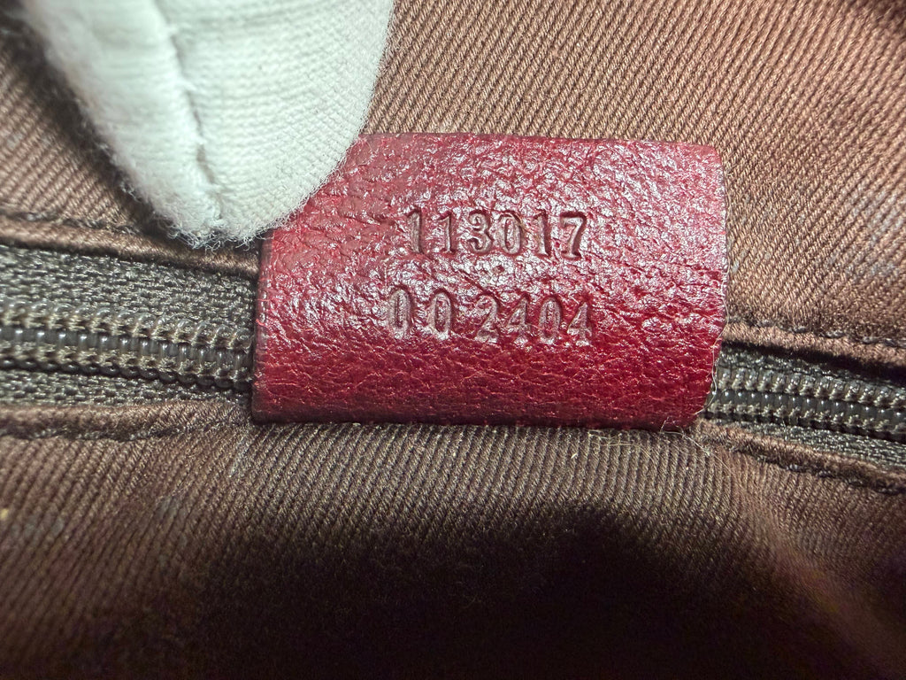 Gucci GG Supreme Canvas Tote Bag with Burgundy Leather Trim (Abbey Style)