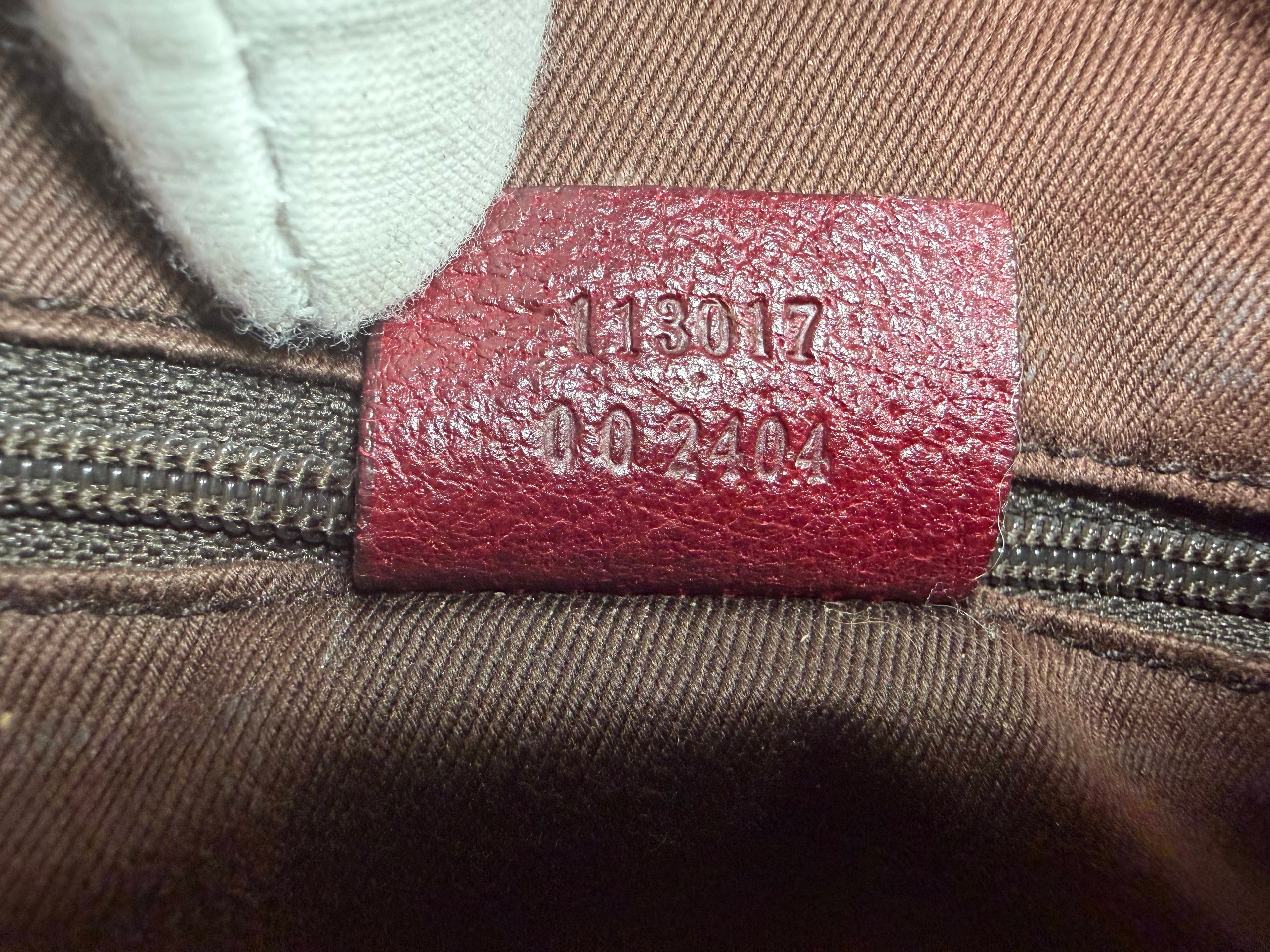 Gucci GG Supreme Canvas Tote Bag with Burgundy Leather Trim (Abbey Style)