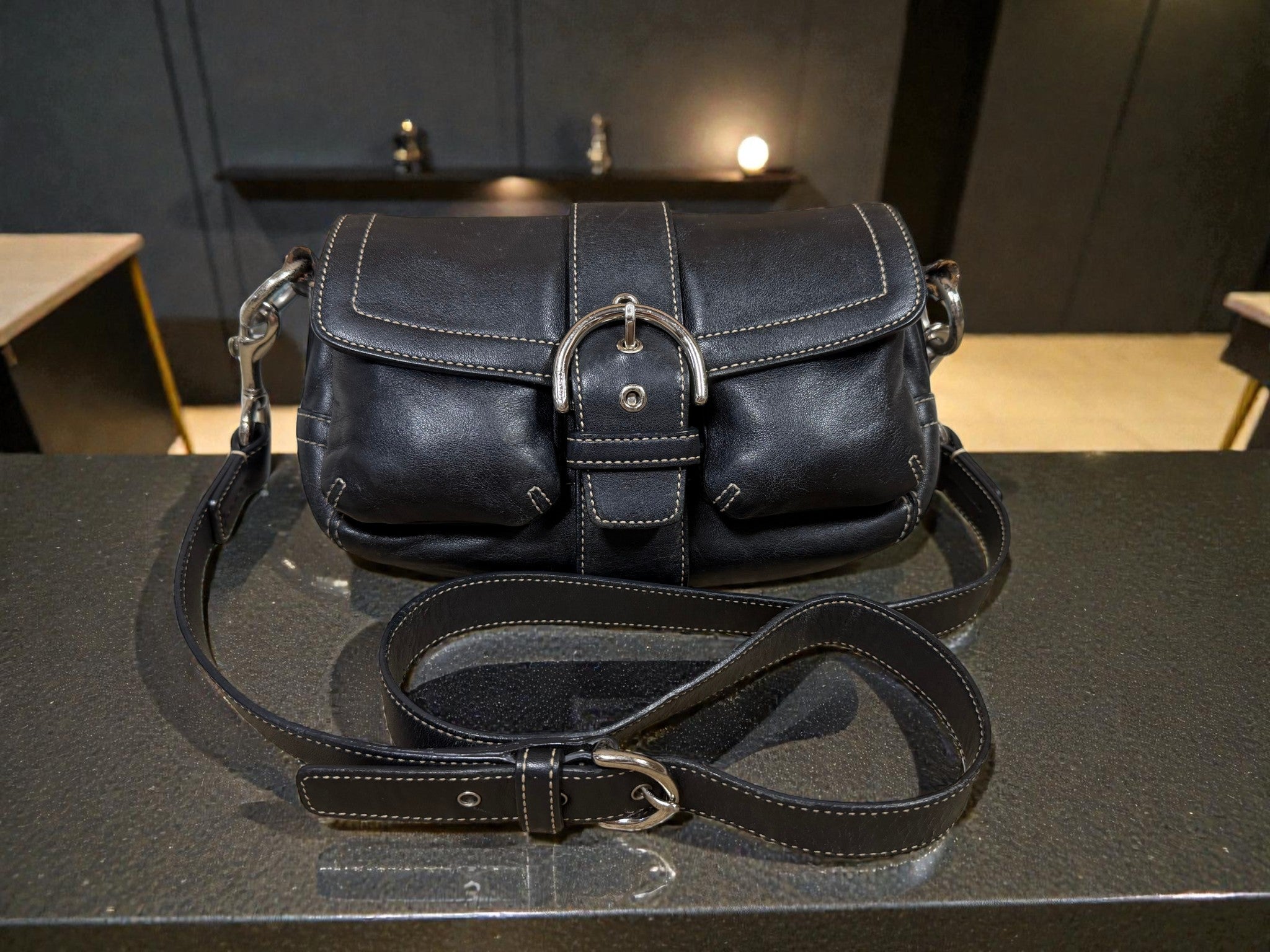 Coach Soho Black Leather Flap Shoulder Bag – Legacy Era (No A05S-3688)