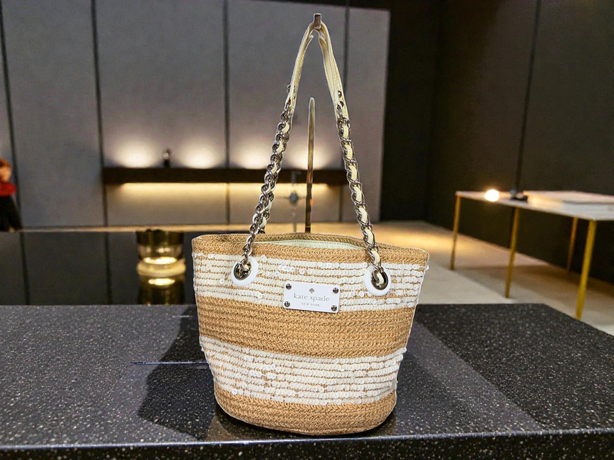 Kate Spade New York Straw &amp; Sequin Tote Bag